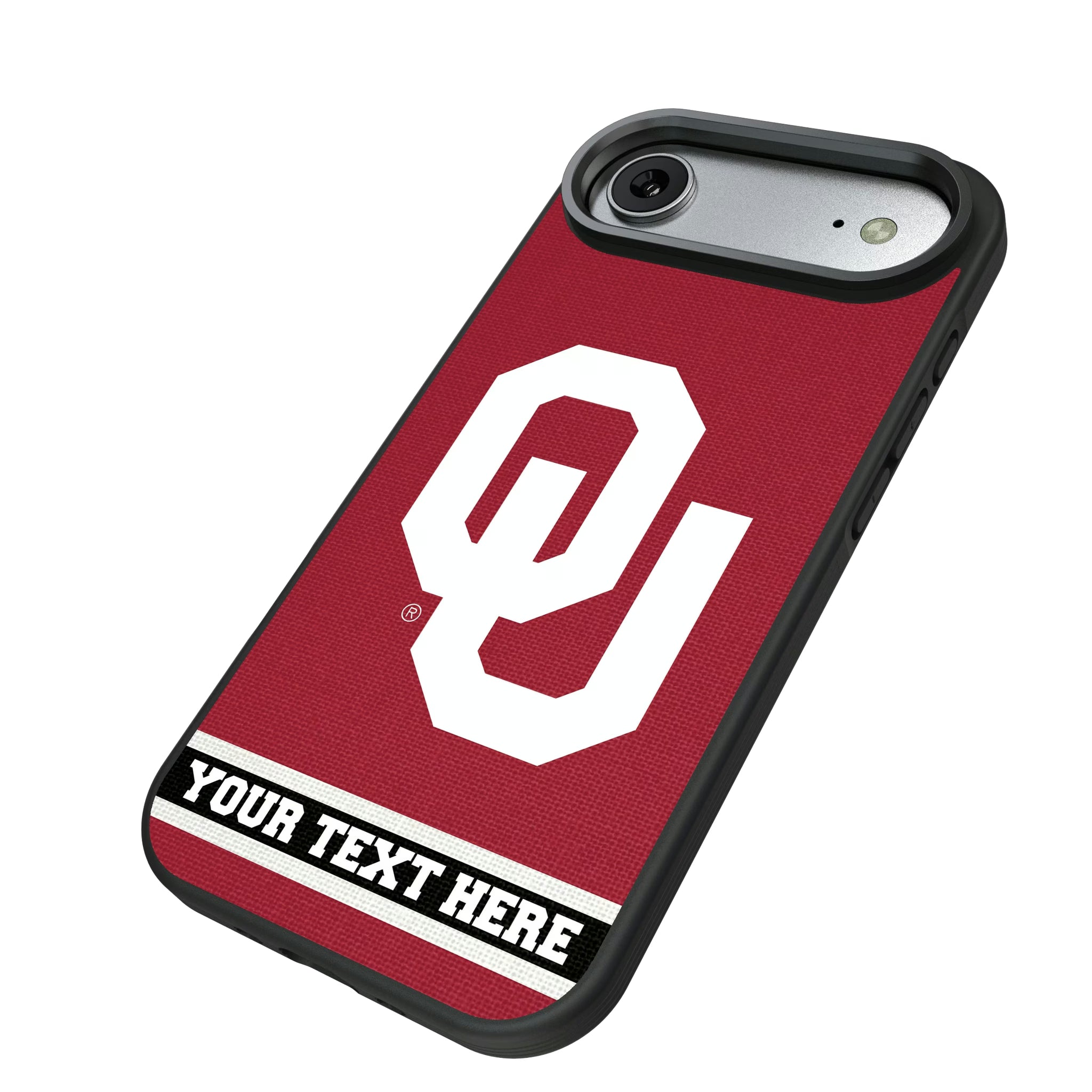 University of Oklahoma Sooners Personalized Stripe iPhone Bump Phone Case for Apple iPhone - Isometric View#Device_iPhone Air