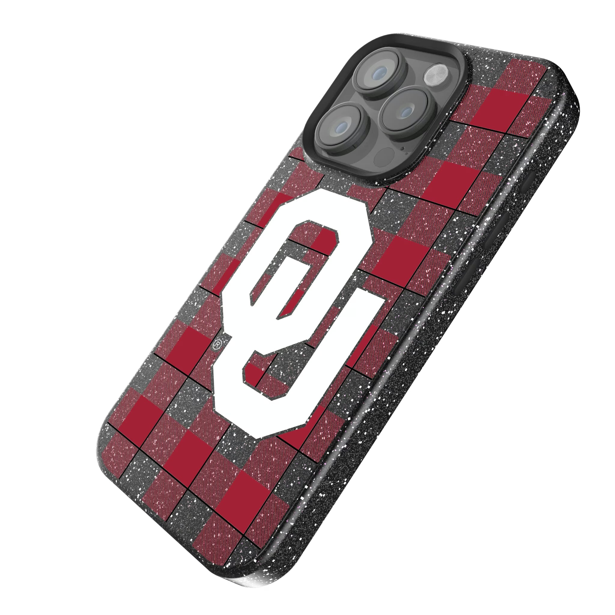 University of Oklahoma Sooners Plaid iPhone Bling Phone Case for Apple iPhone - Isometric View