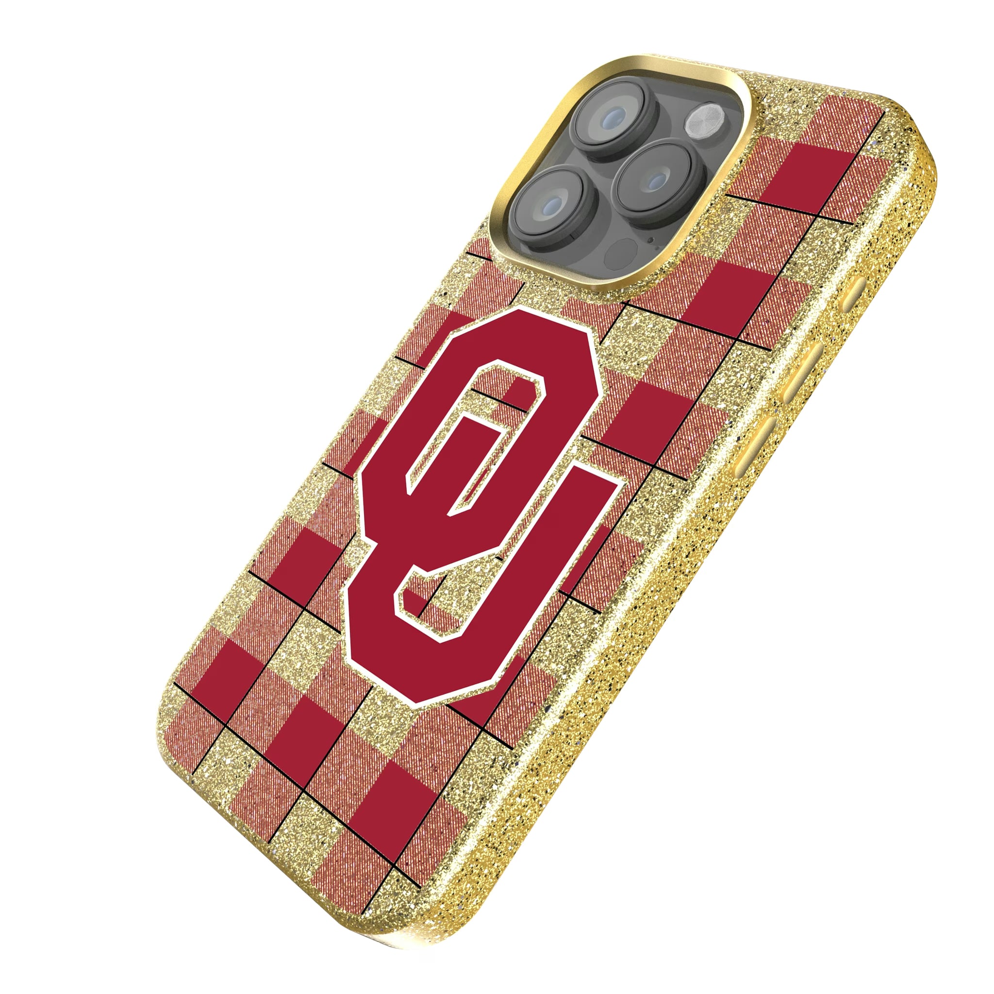 University of Oklahoma Sooners Plaid iPhone Bling Phone Case for Apple iPhone - Isometric View