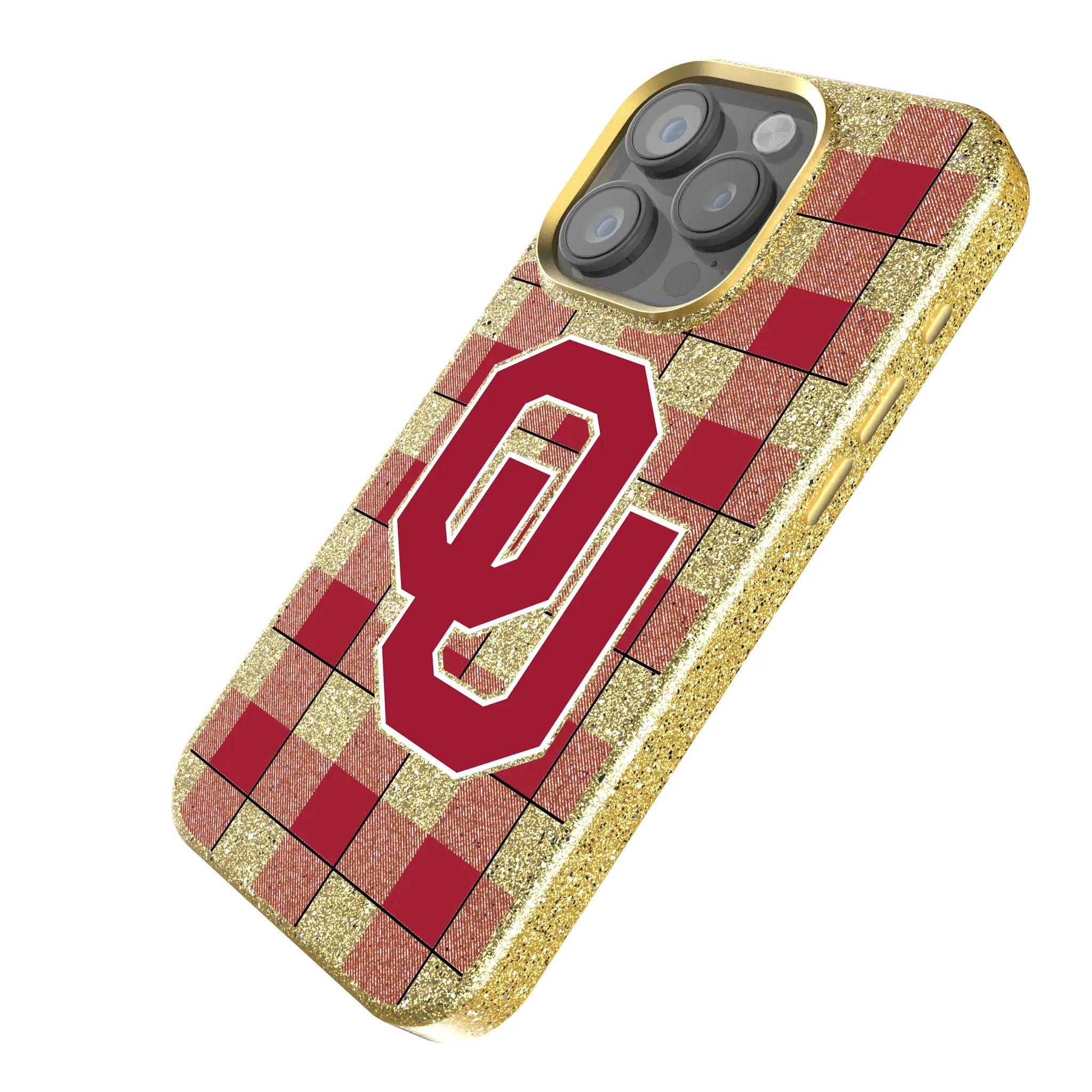 University of Oklahoma Sooners Plaid iPhone Bling Phone Case for Apple iPhone - Isometric View
