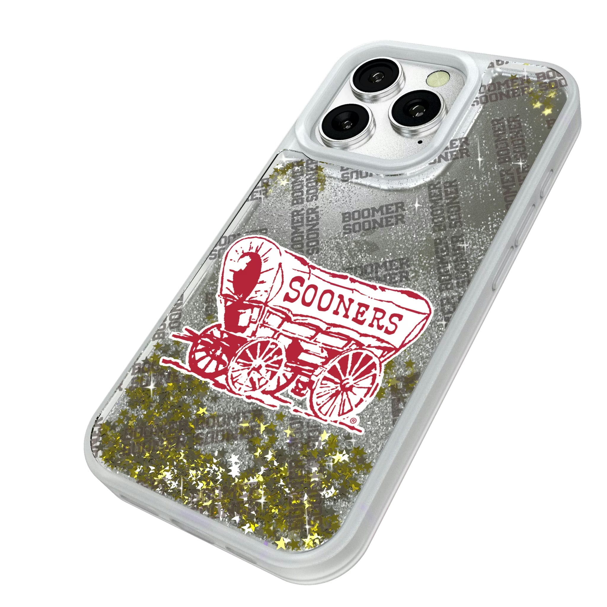 University of Oklahoma Sooners Quadtile iPhone Glitter Phone Case for Apple iPhone - Isometric View#Device_iPhone 16 Pro