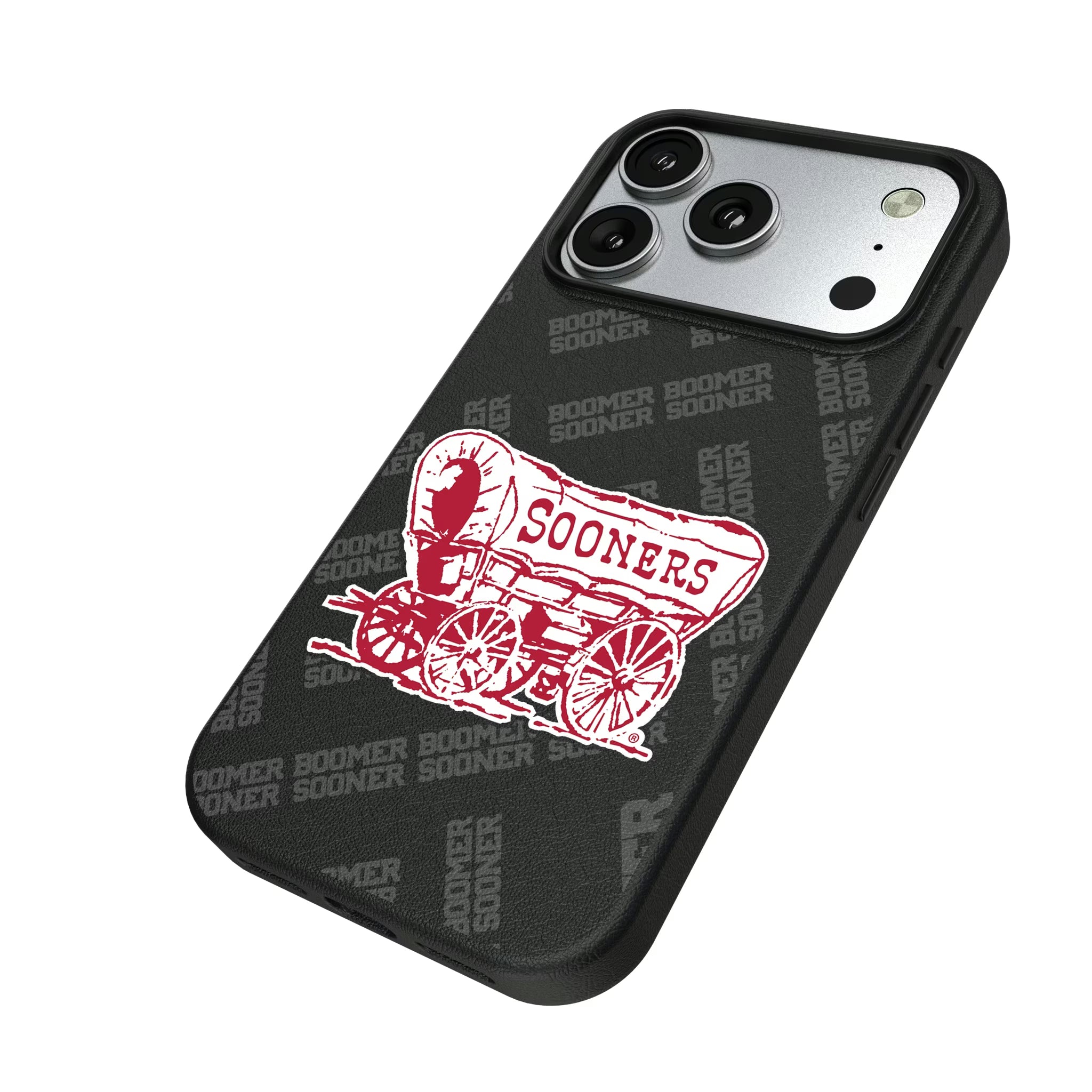 University of Oklahoma Sooners Quadtile iPhone MagSafe Compatible Phone Case for Apple iPhone - Isometric View#Device_iPhone 17 Pro