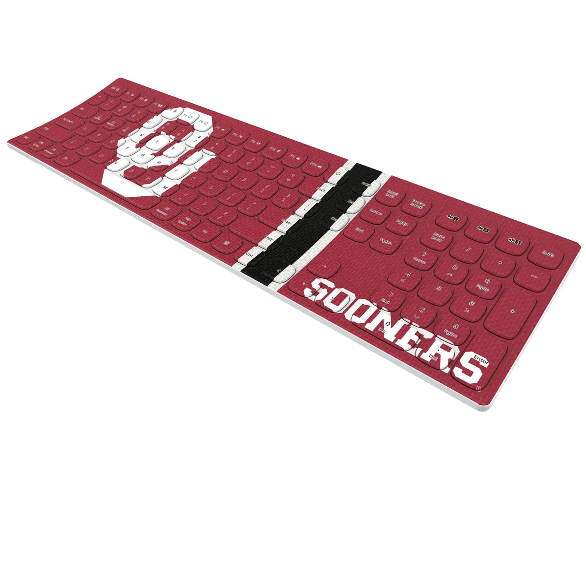 University of Oklahoma Sooners Stripe KKB605 Curved Wireless Keyboard - Isometric View