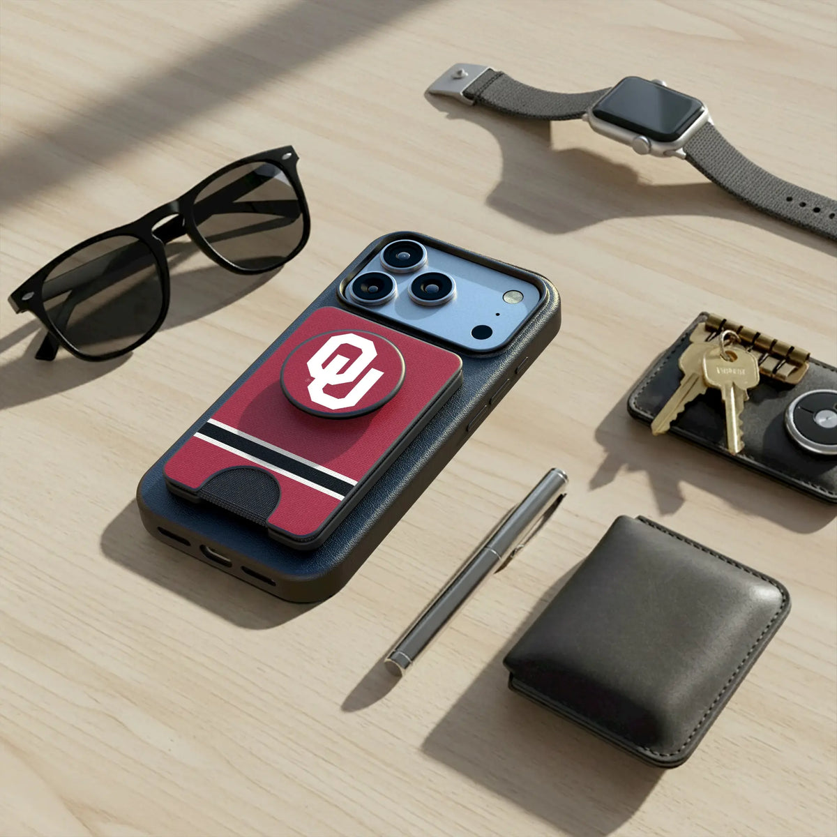 University of Oklahoma Sooners Stripe Popsockets Wallet Magnetic - Lifestyle