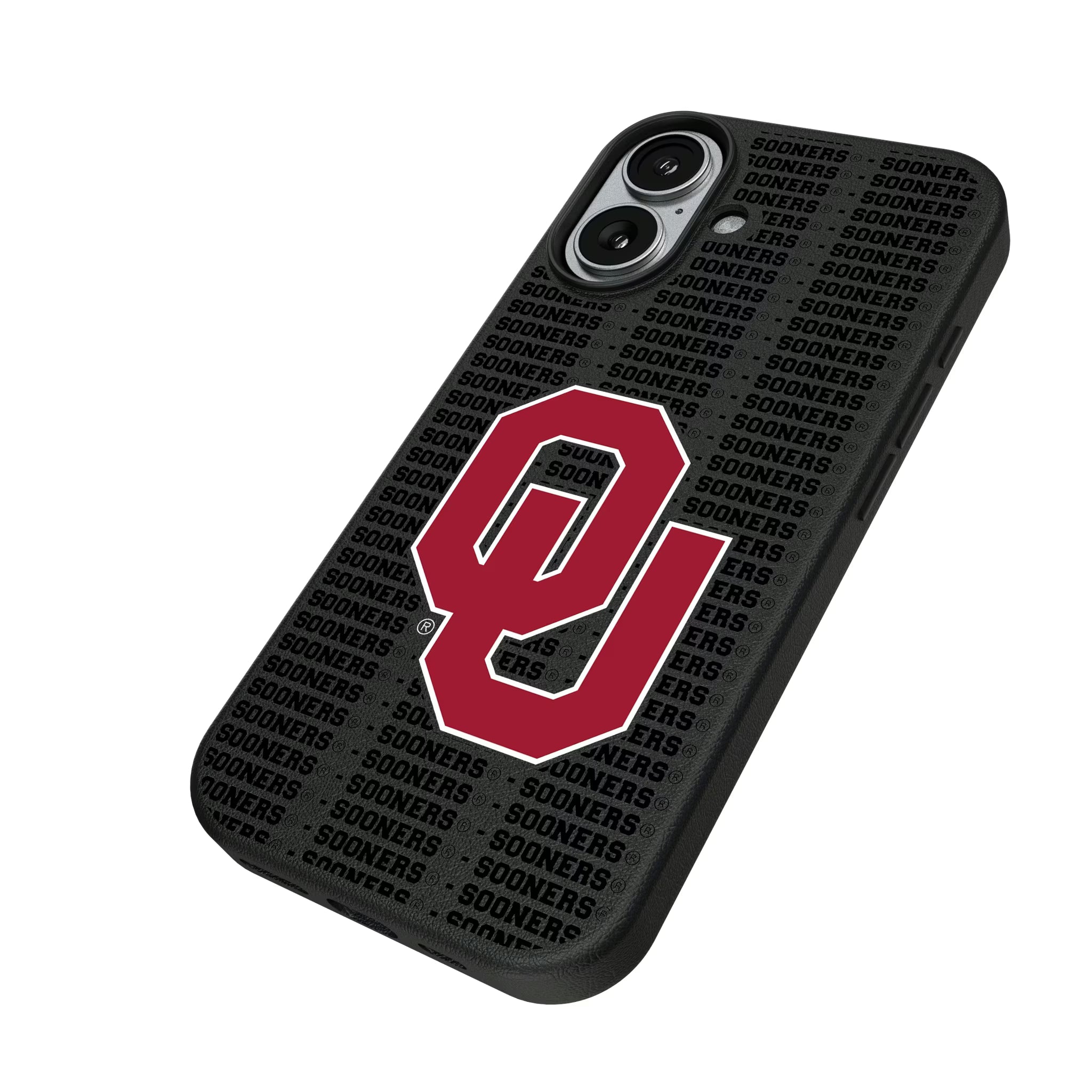 University of Oklahoma Sooners Text Backdrop iPhone MagSafe Compatible Phone Case for Apple iPhone - Isometric View#Device_iPhone 17