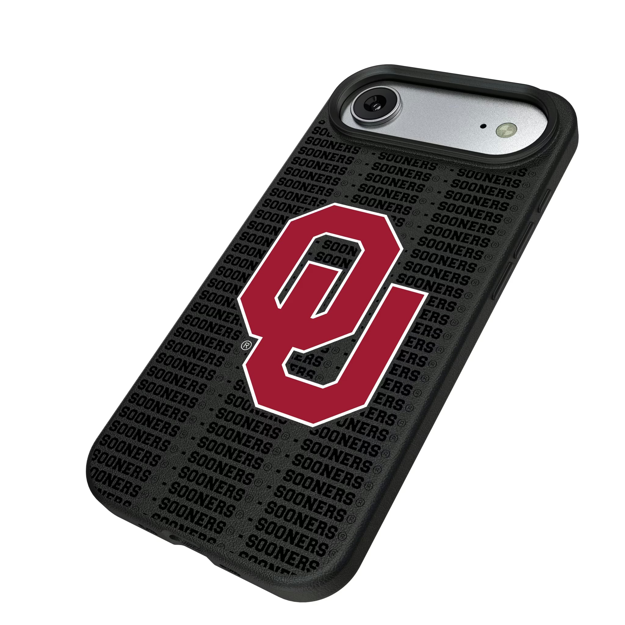 University of Oklahoma Sooners Text Backdrop iPhone MagSafe Compatible Phone Case for Apple iPhone - Isometric View#Device_iPhone Air