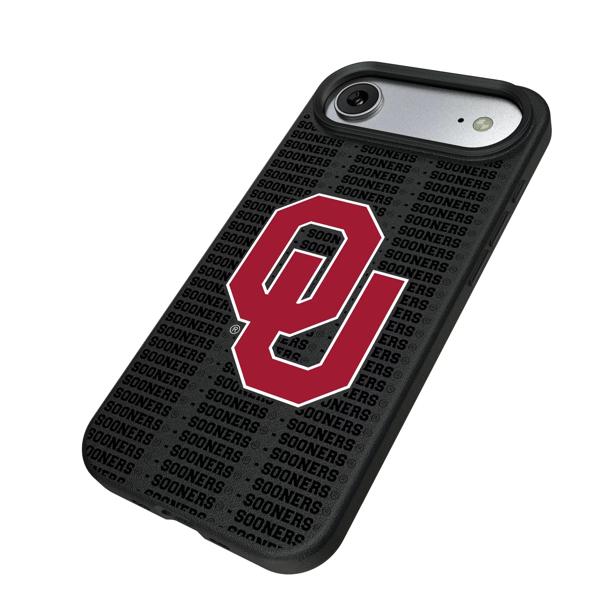 University of Oklahoma Sooners Text Backdrop iPhone MagSafe Compatible Phone Case for Apple iPhone - Isometric View#Device_iPhone Air