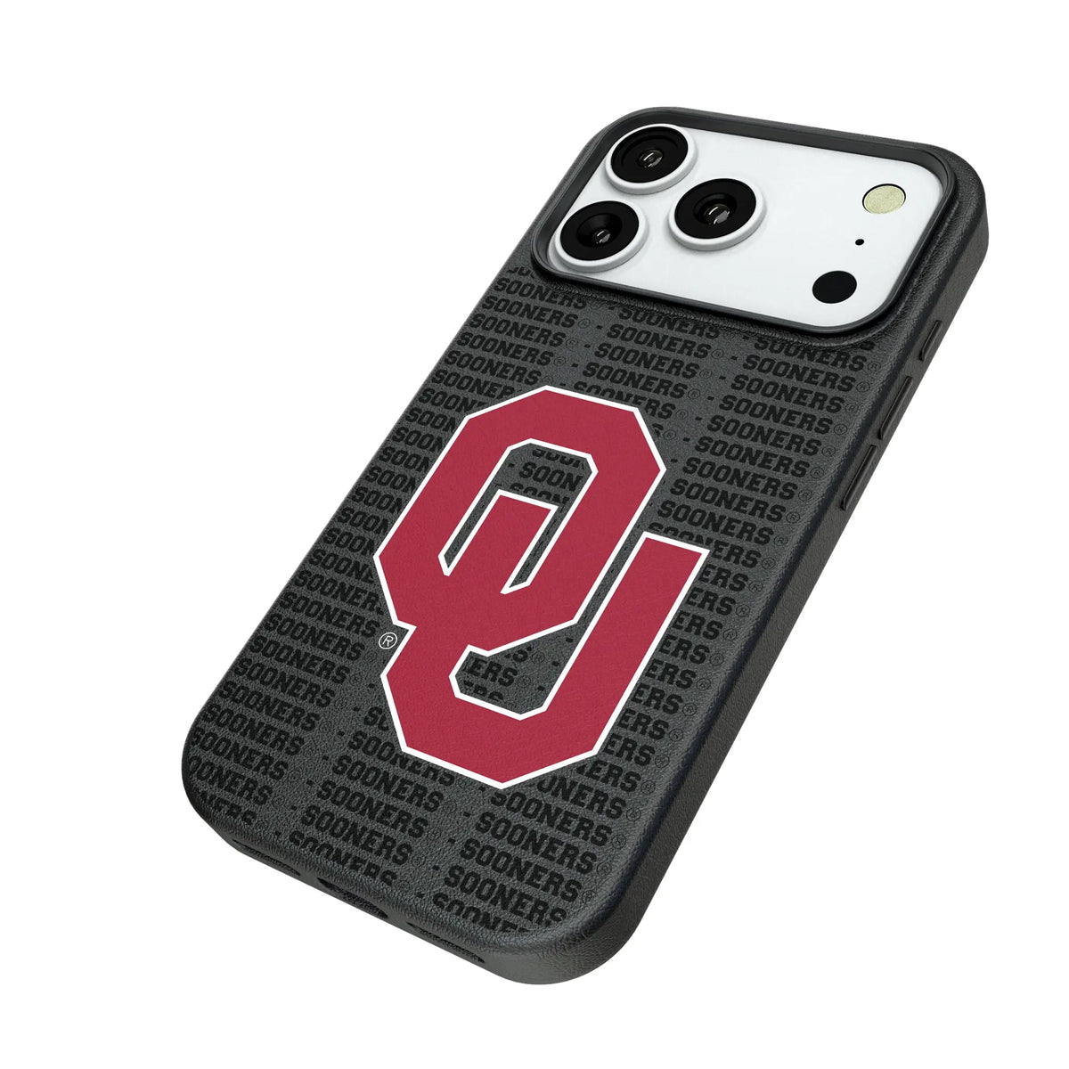 University of Oklahoma Sooners Text Backdrop iPhone MagSafe Compatible Phone Case for Apple iPhone - Isometric View#Device_iPhone 18 Pro
