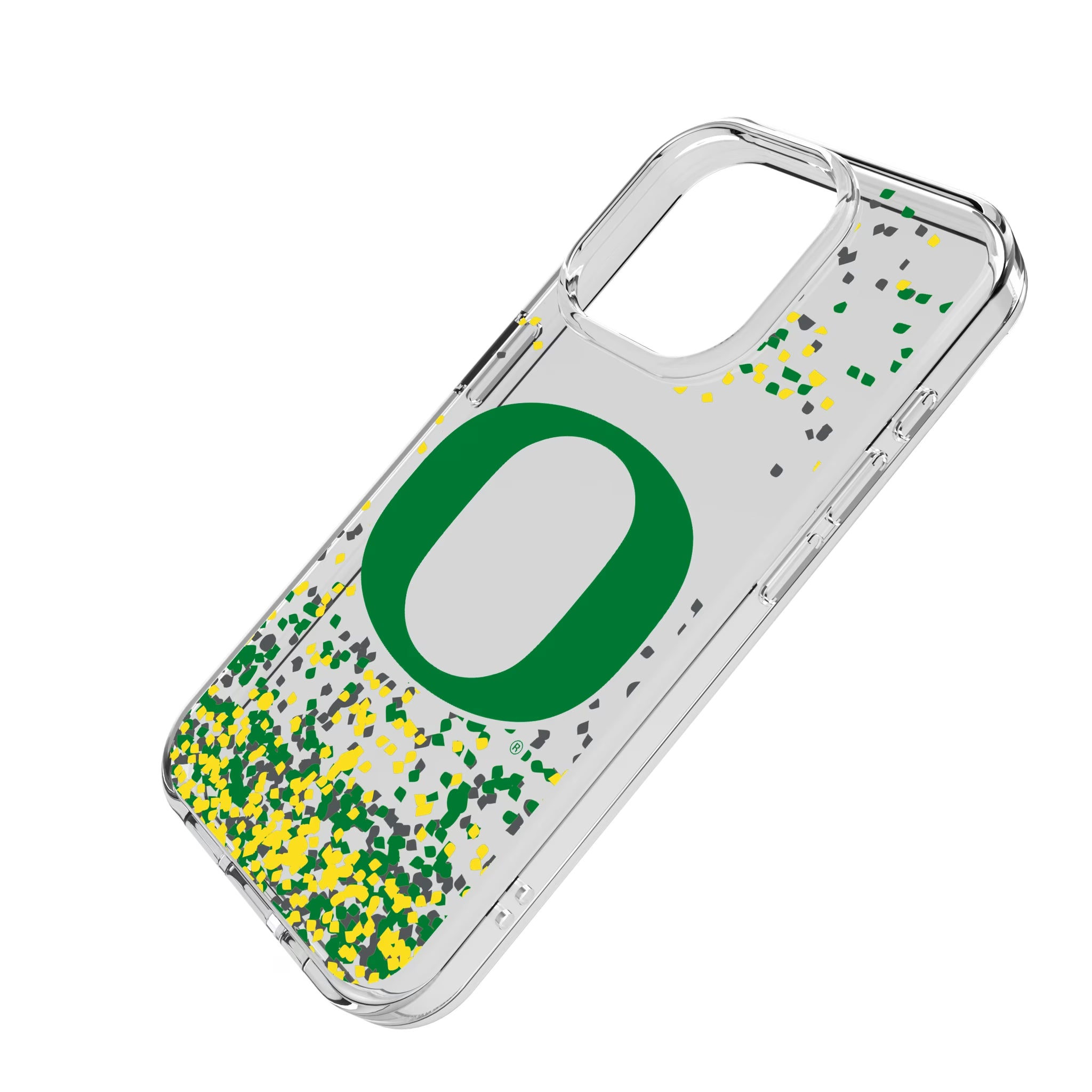 University of Oregon Ducks Confetti iPhone Clear Phone Case for Apple iPhone - Isometric View