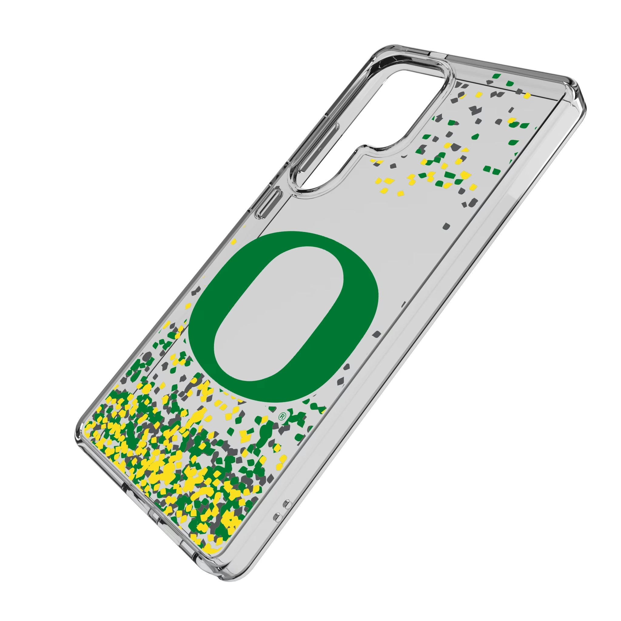 University of Oregon Ducks Confetti Galaxy Clear Phone Case for Samsung Galaxy - Isometric View