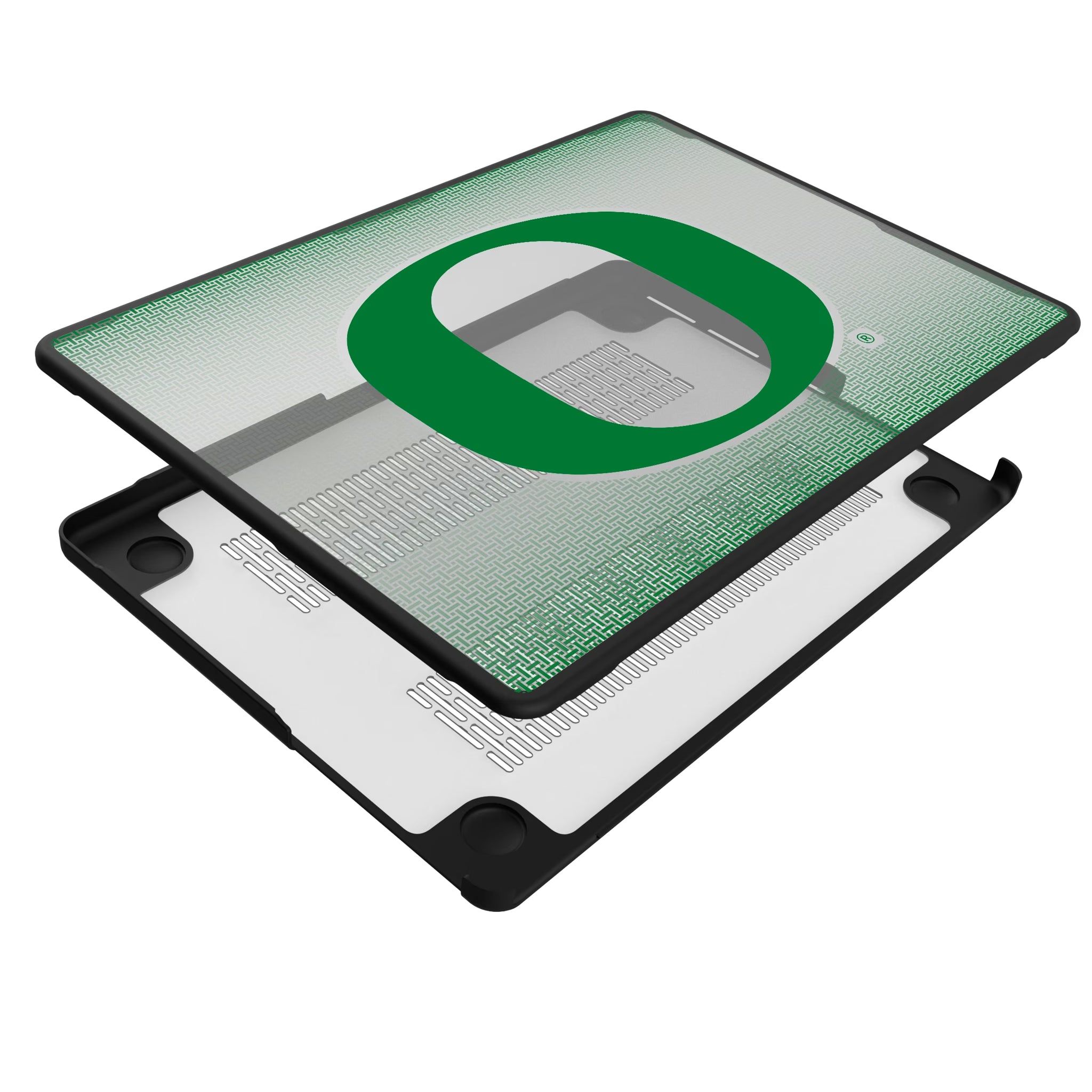 University of Oregon Ducks Linen MacBook Laptop Case for Apple MacBook - Isometric View#Device_MacBook Pro (14-inch, 2021) / MacBook Pro (14-inch, 2023) / MacBook Pro (14-inch, 2024)