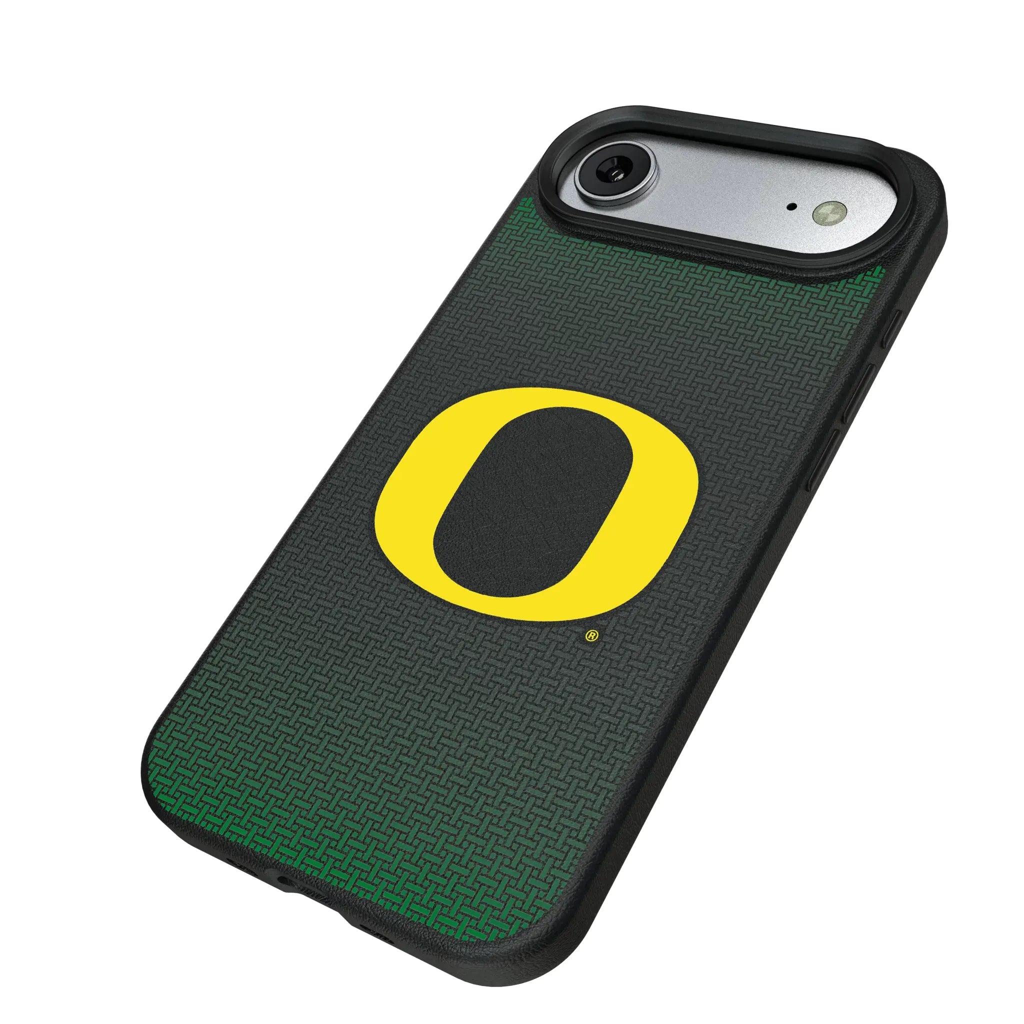University of Oregon Ducks Linen iPhone MagSafe Compatible Phone Case for Apple iPhone - Isometric View#Device_iPhone Air