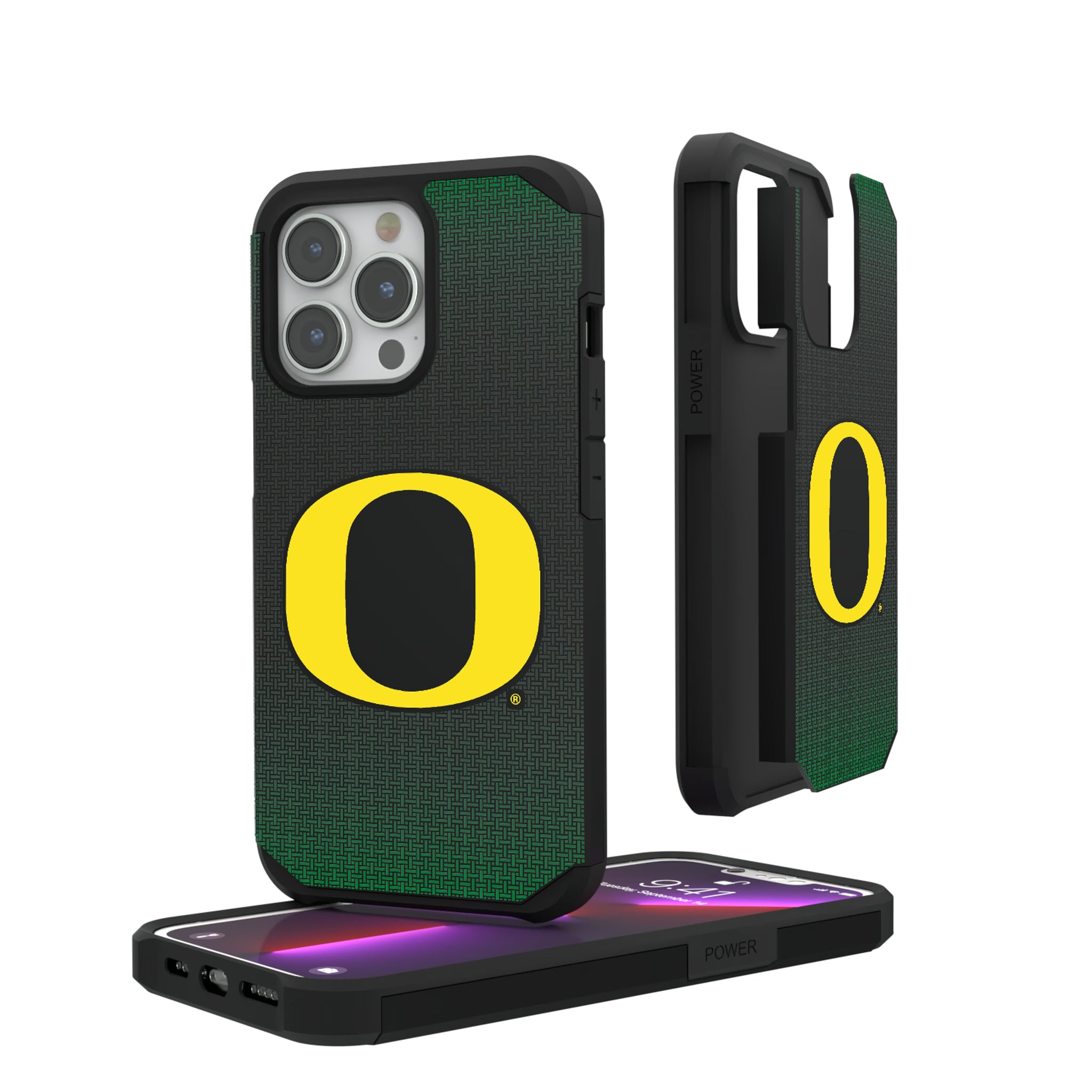 University of Oregon Ducks Linen iPhone Rugged Phone Case for Apple iPhone#Device_iPhone 13 Pro