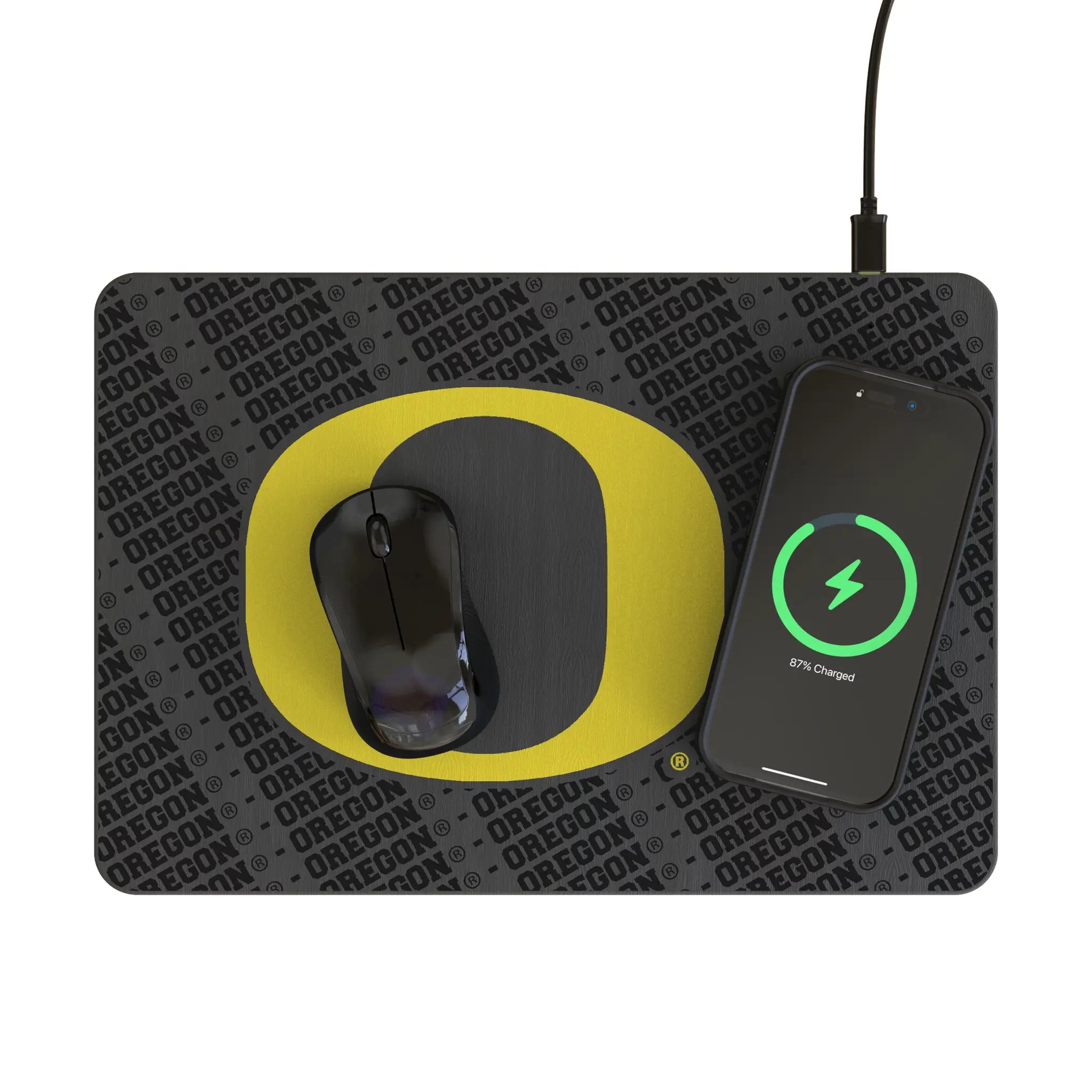University of Oregon Ducks Monocolor Tilt 15-Watt Wireless Charger and Mouse Pad - Lifestyle