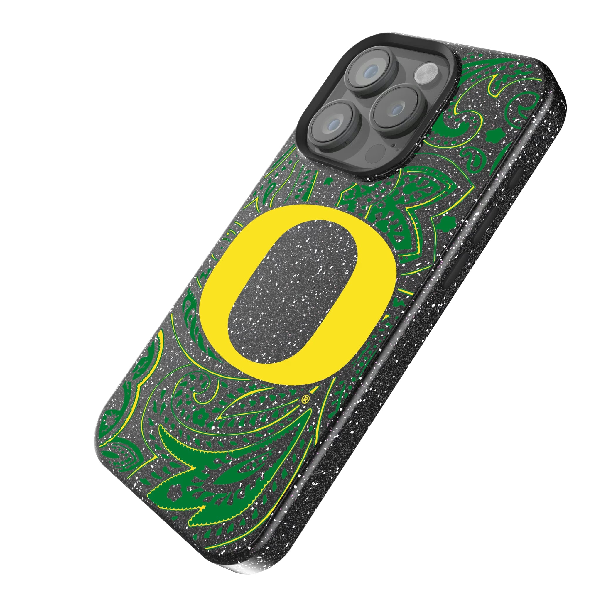 University of Oregon Ducks Paisley iPhone Bling Phone Case for Apple iPhone - Isometric View
