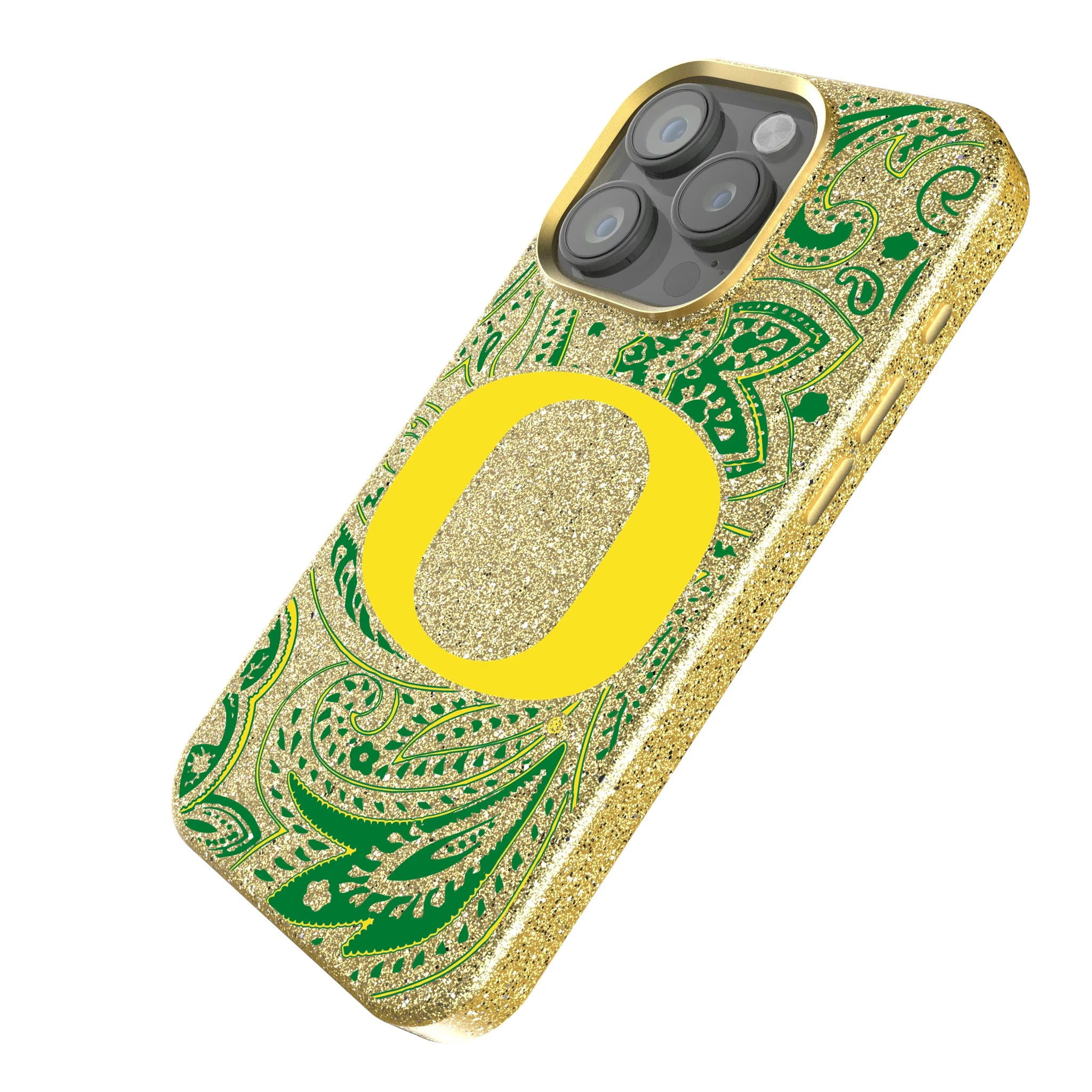 University of Oregon Ducks Paisley iPhone Bling Phone Case for Apple iPhone - Isometric View
