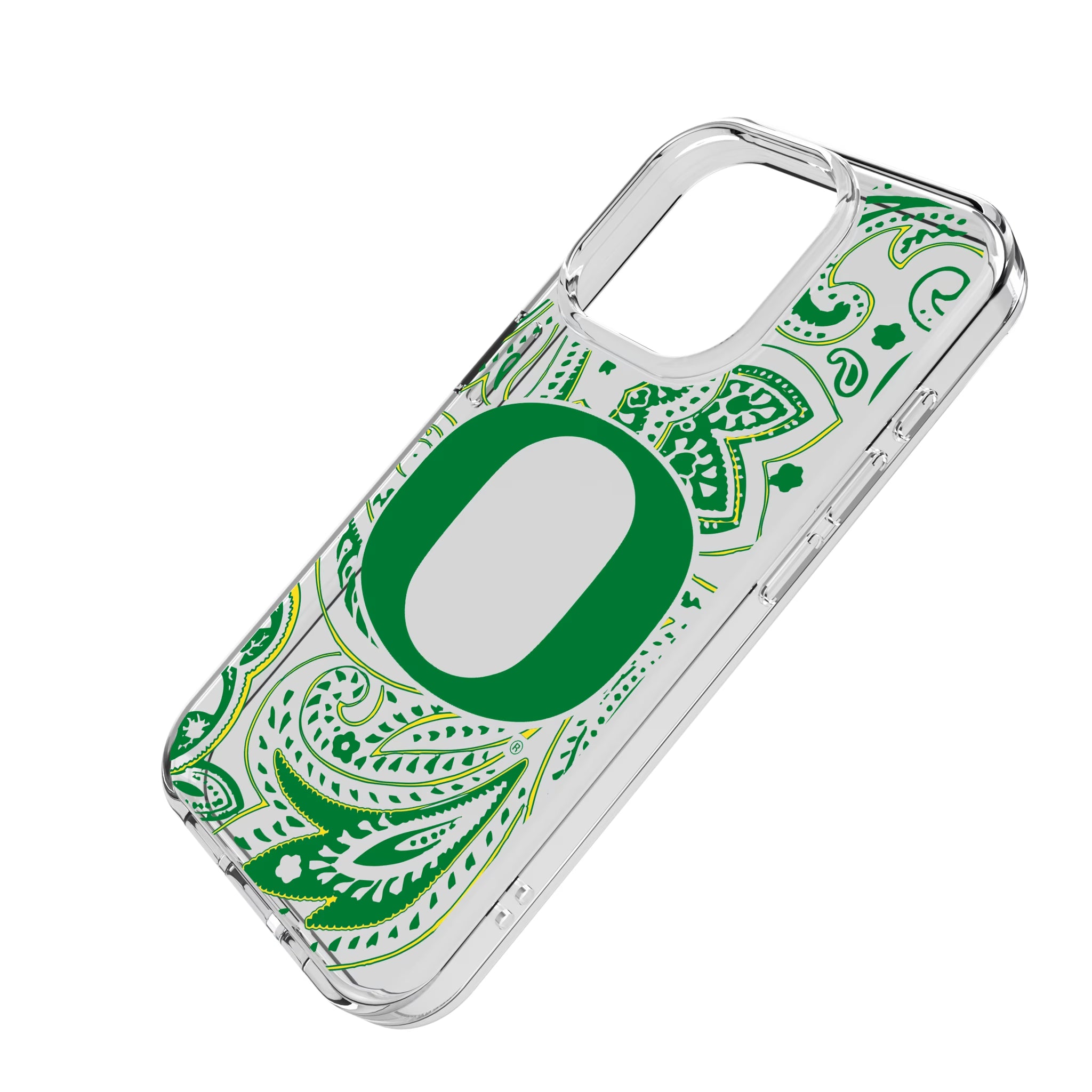 University of Oregon Ducks Paisley iPhone Clear Phone Case for Apple iPhone - Isometric View