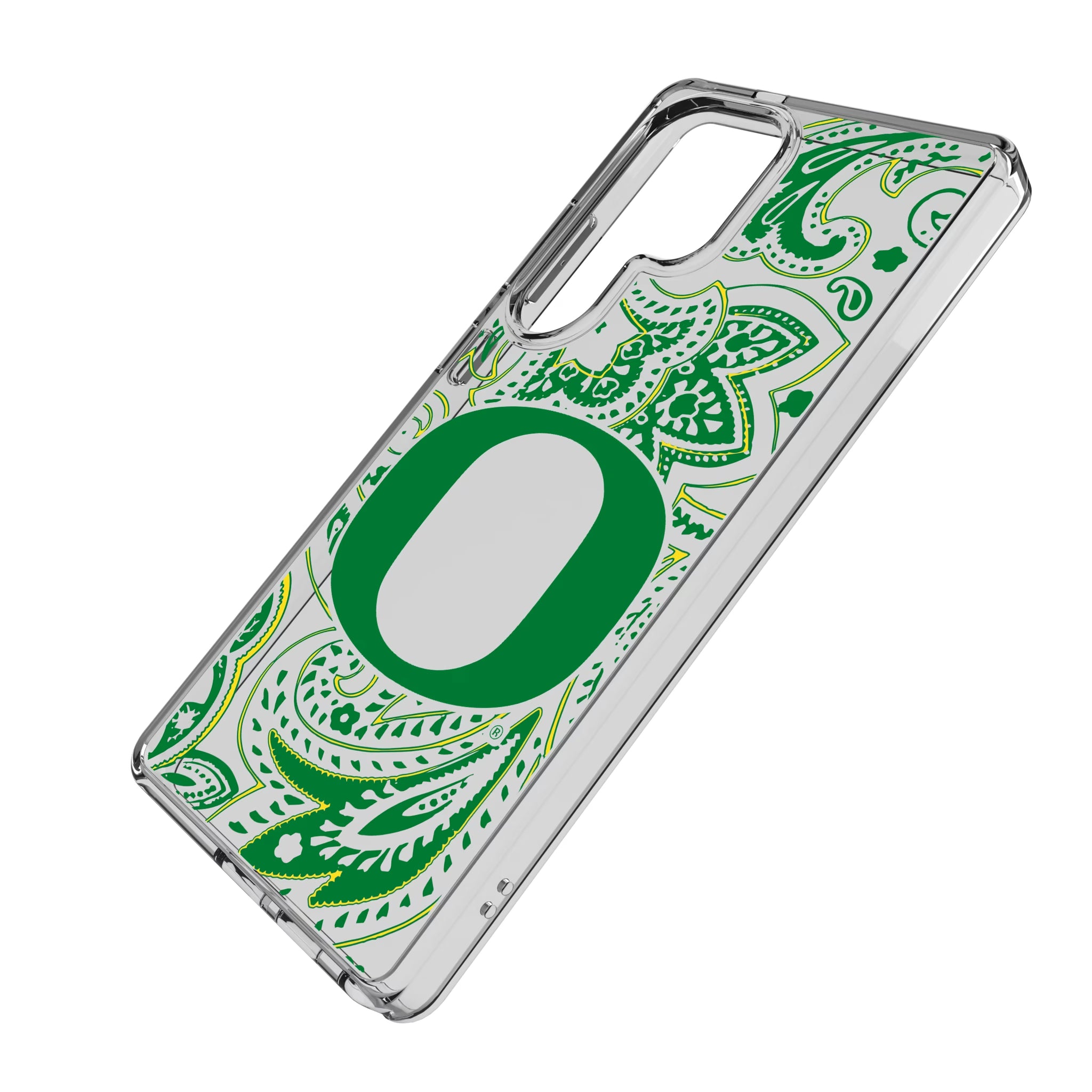 University of Oregon Ducks Paisley Galaxy Clear Phone Case for Samsung Galaxy - Isometric View