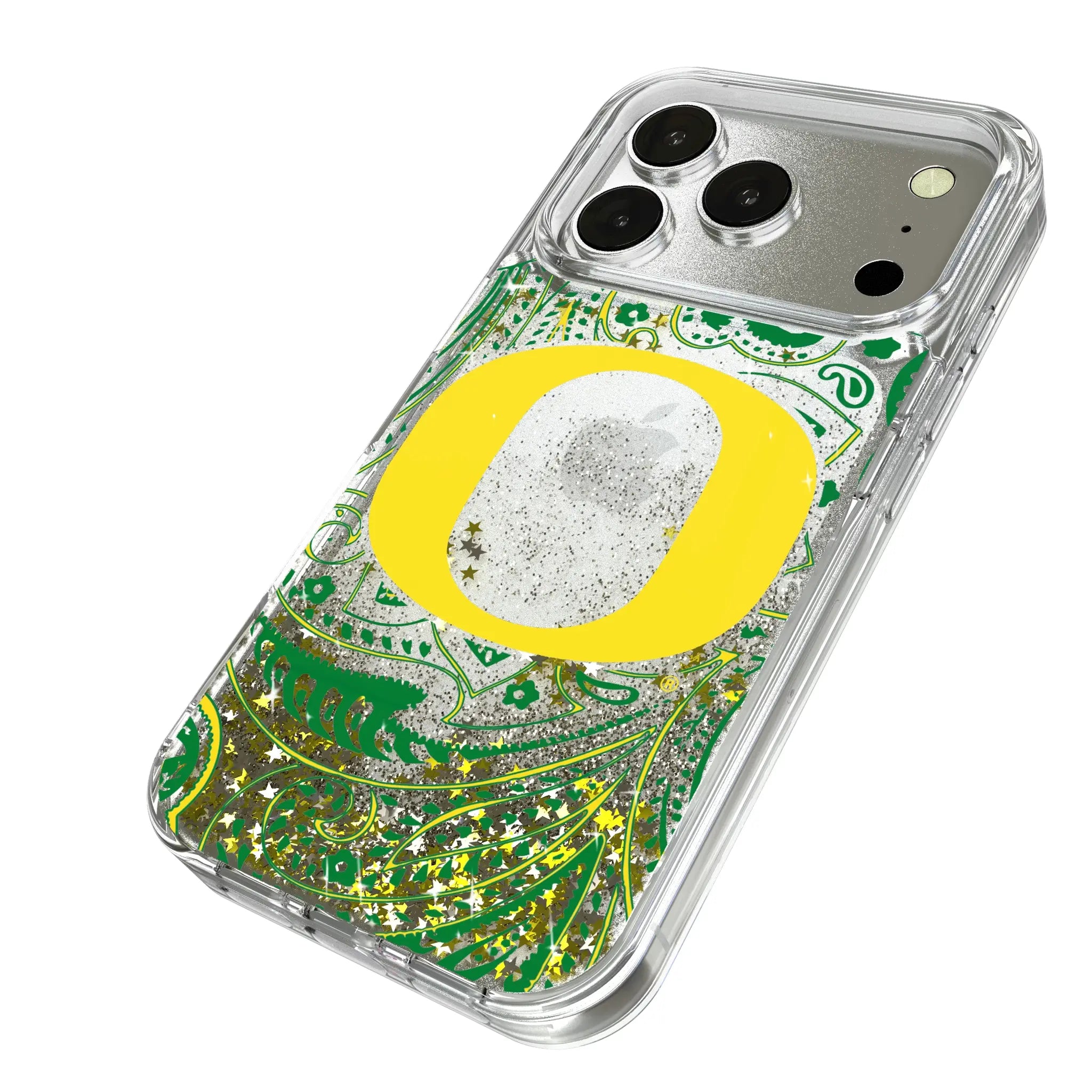 University of Oregon Ducks Paisley iPhone Glitter Phone Case for Apple iPhone - Isometric View