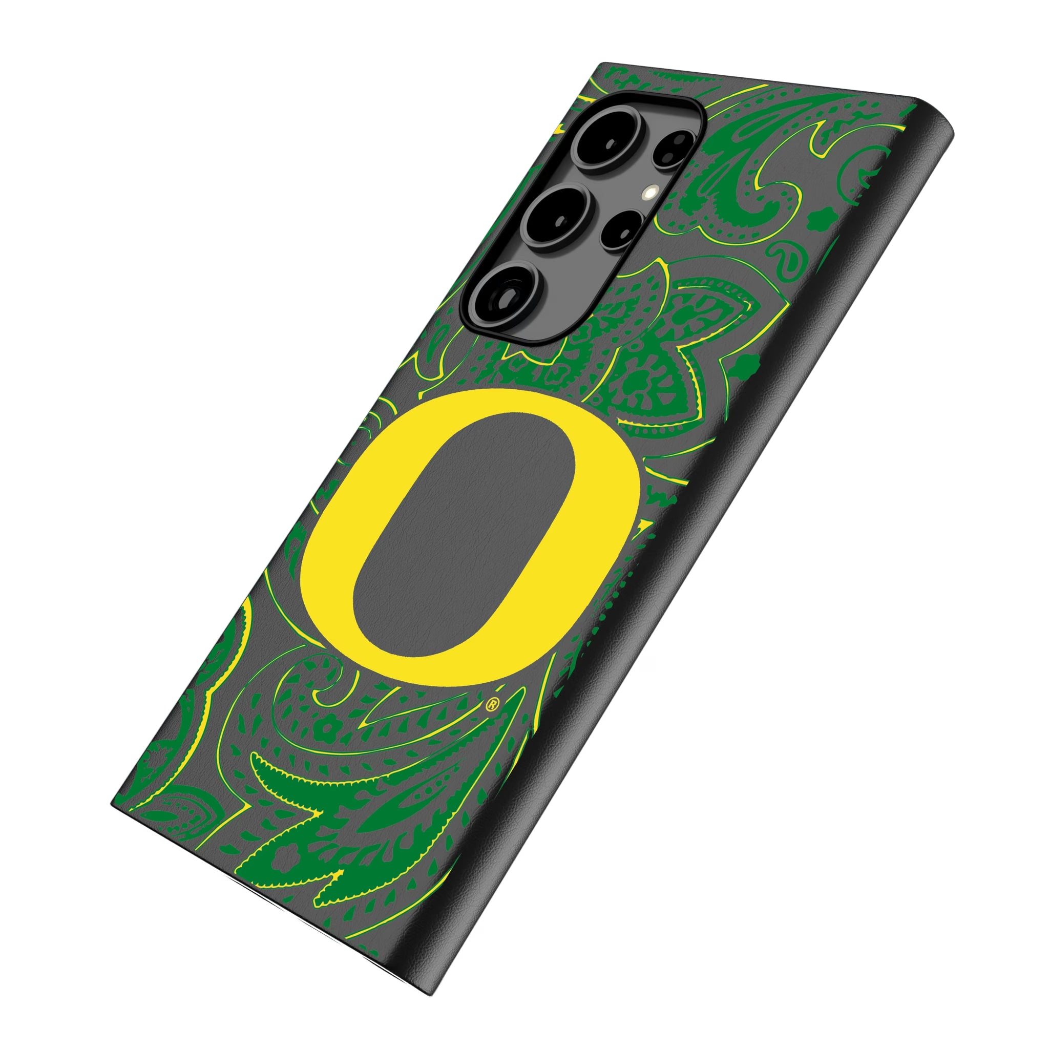 University of Oregon Ducks Paisley Galaxy MagSafe Compatible Phone Case for Samsung Galaxy - Isometric View