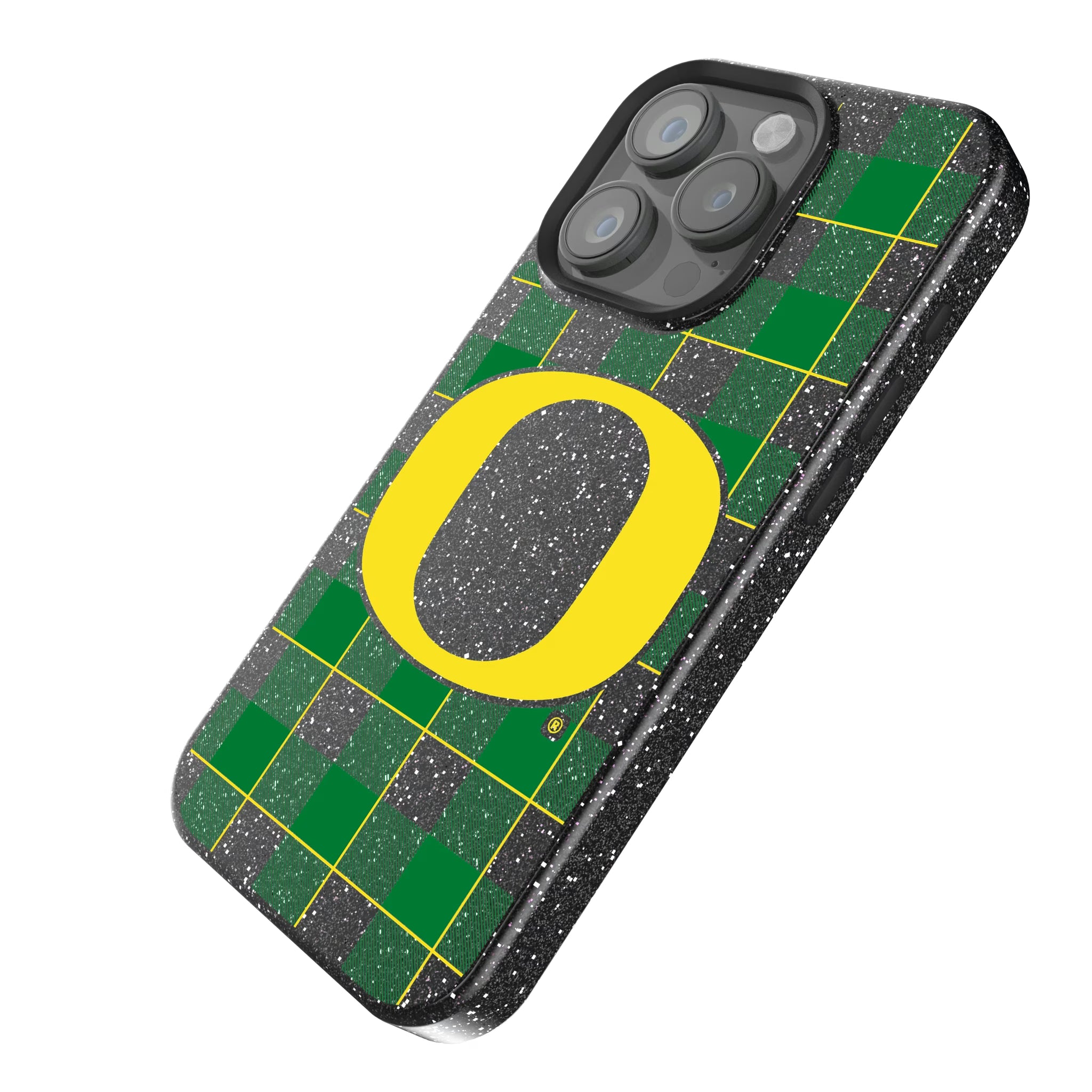 University of Oregon Ducks Plaid iPhone Bling Phone Case for Apple iPhone - Isometric View