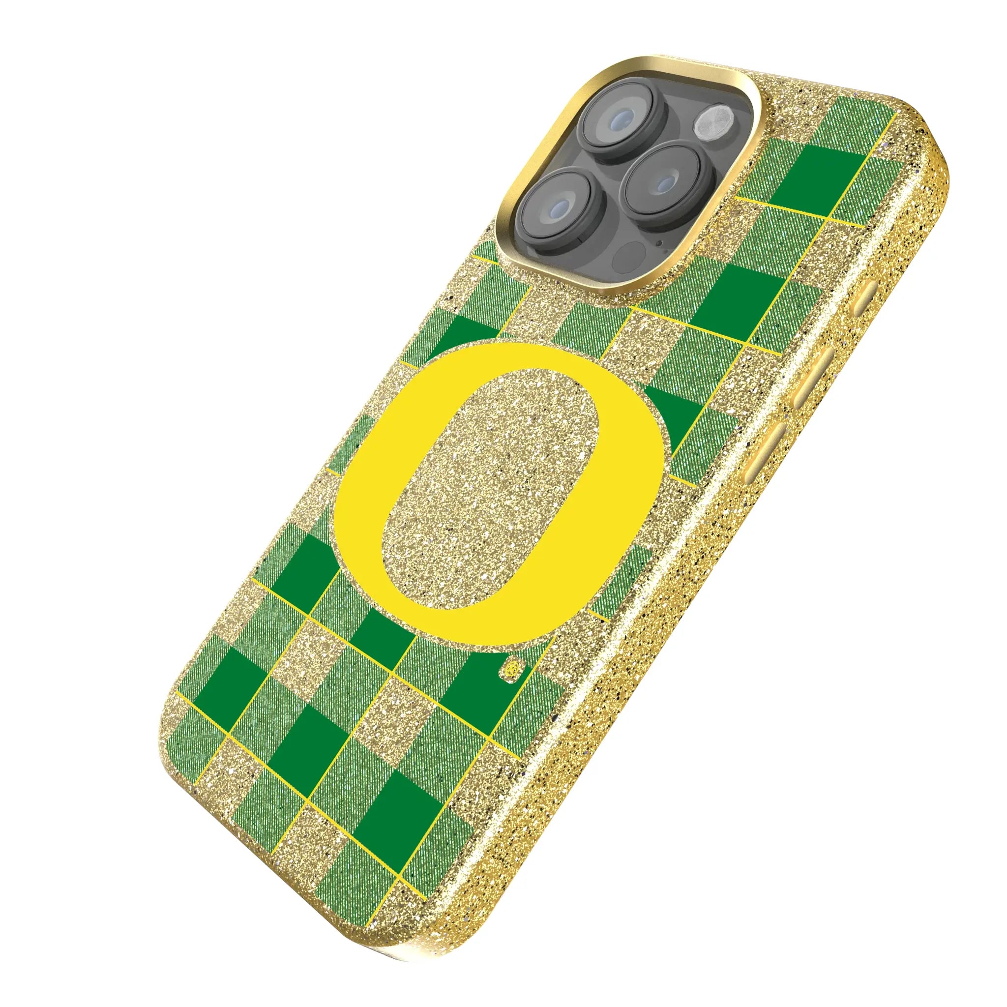University of Oregon Ducks Plaid iPhone Bling Phone Case for Apple iPhone - Isometric View