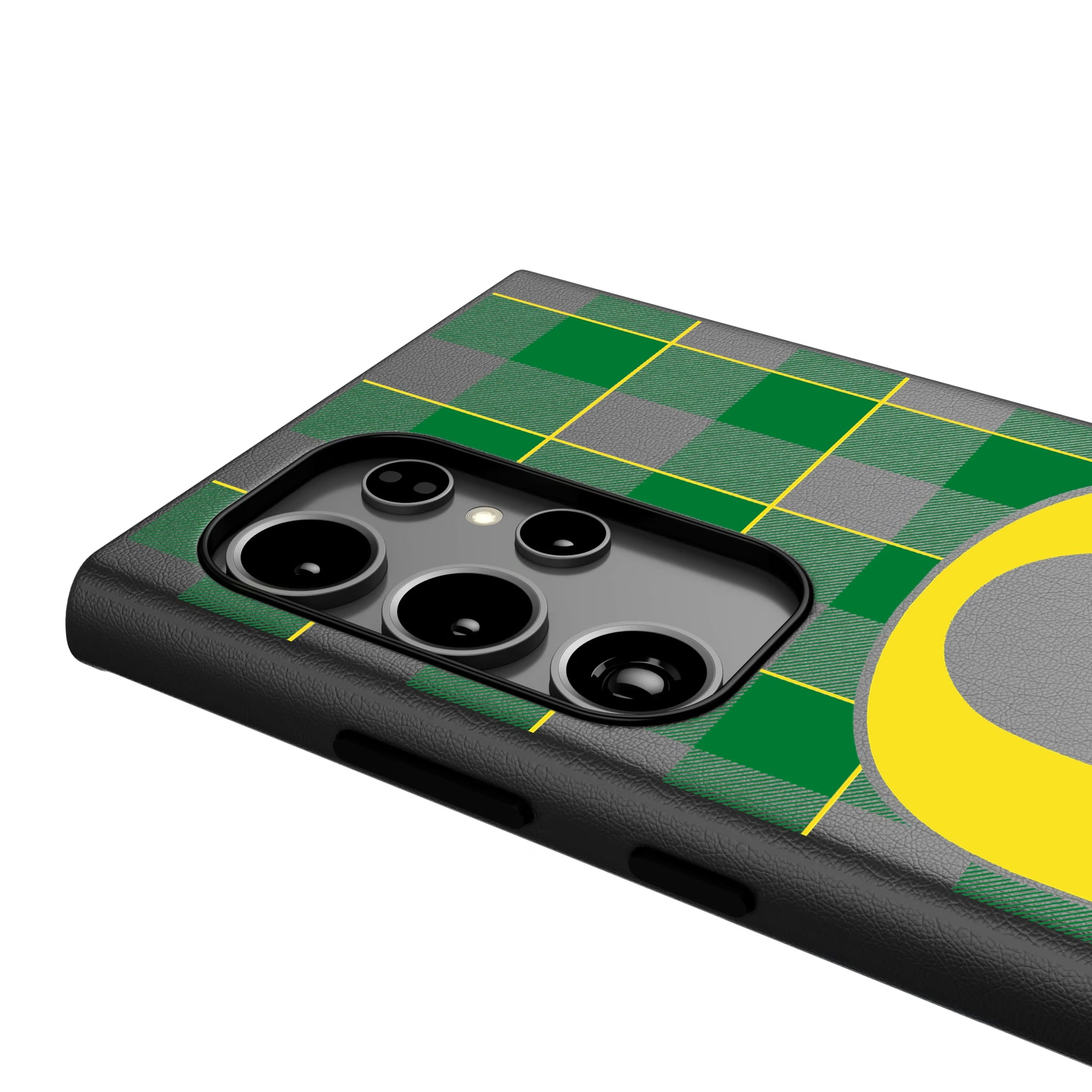 University of Oregon Ducks Plaid Galaxy MagSafe Compatible Phone Case for Samsung Galaxy - Detail