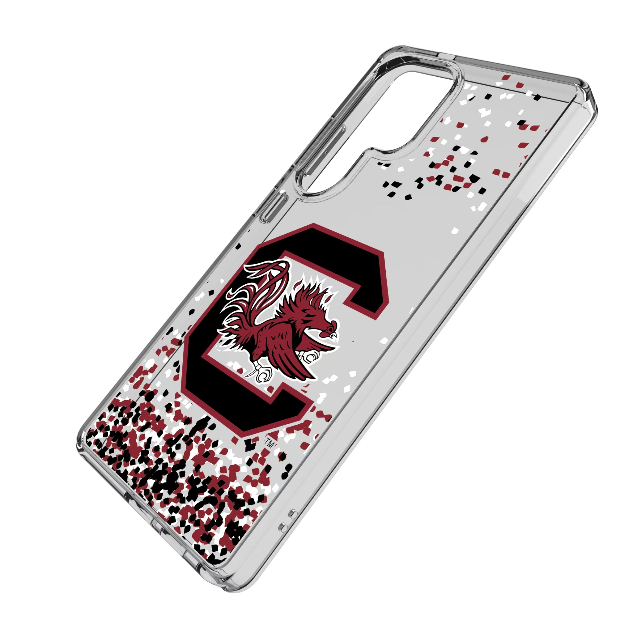 University of South Carolina Gamecocks Confetti Galaxy Clear Phone Case for Samsung Galaxy - Isometric View