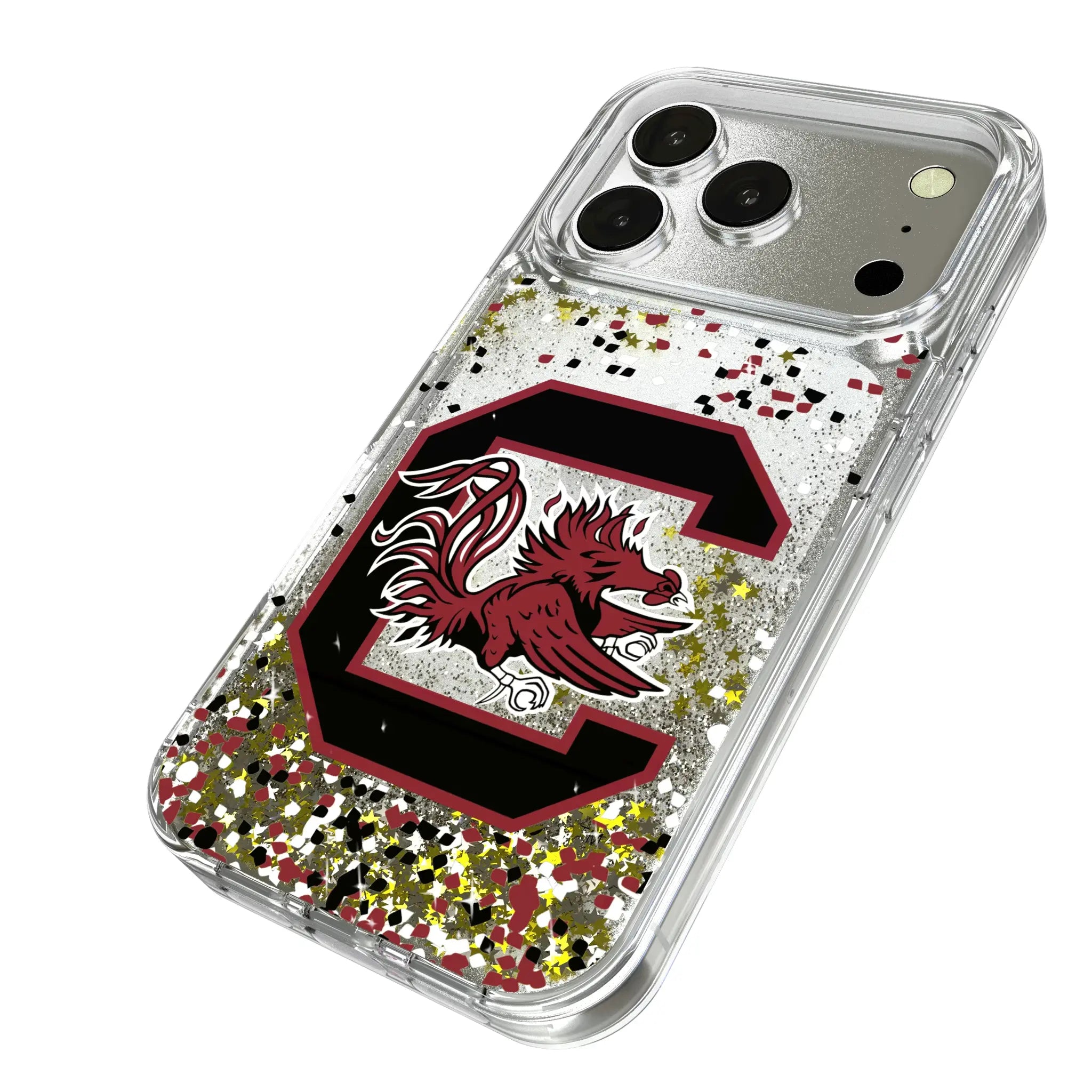 University of South Carolina Gamecocks Confetti iPhone Glitter Phone Case for Apple iPhone - Isometric View