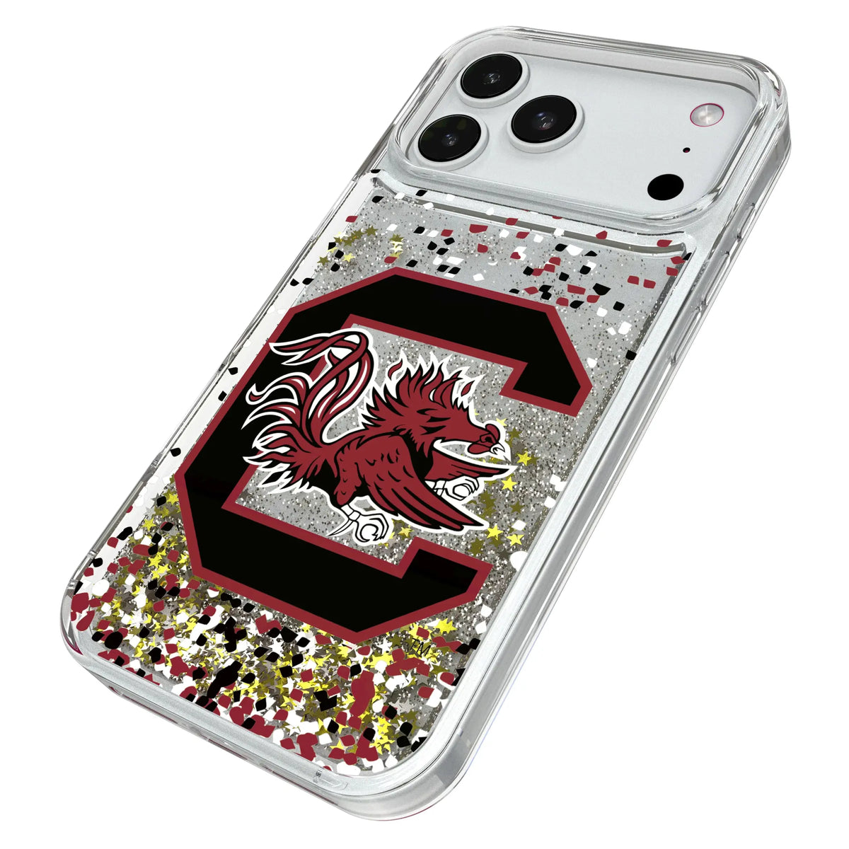 University of South Carolina Gamecocks Confetti iPhone Glitter Phone Case for Apple iPhone - Isometric View#Device_iPhone 18 Pro Max