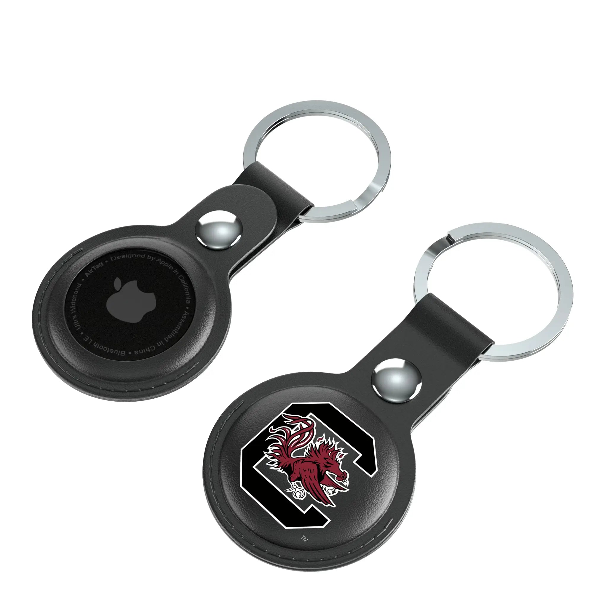 University of South Carolina Gamecocks Insignia AirTag Black Airtag Holder 2-Pack - Isometric View