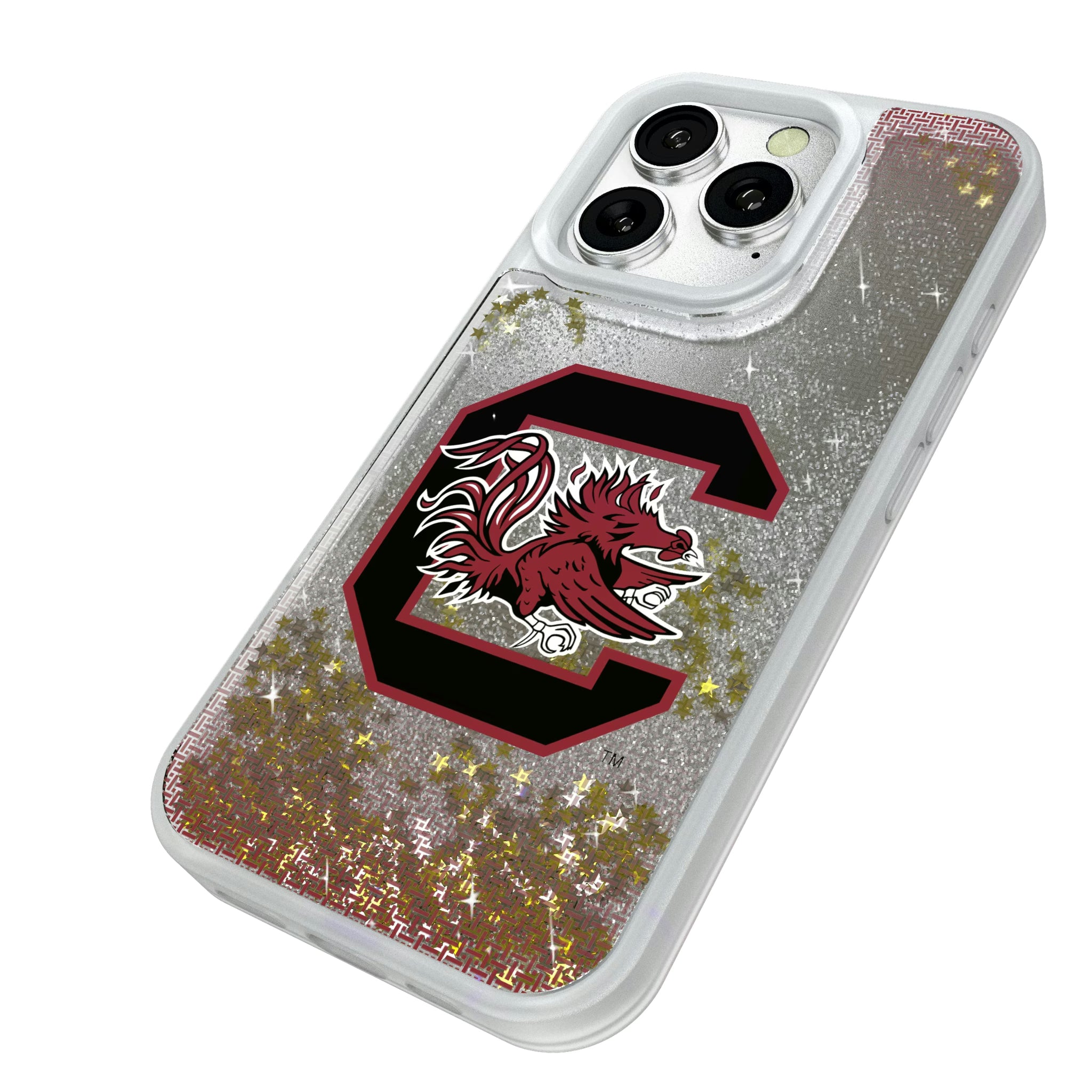 University of South Carolina Gamecocks Linen iPhone Glitter Phone Case for Apple iPhone - Isometric View#Device_iPhone 16 Pro