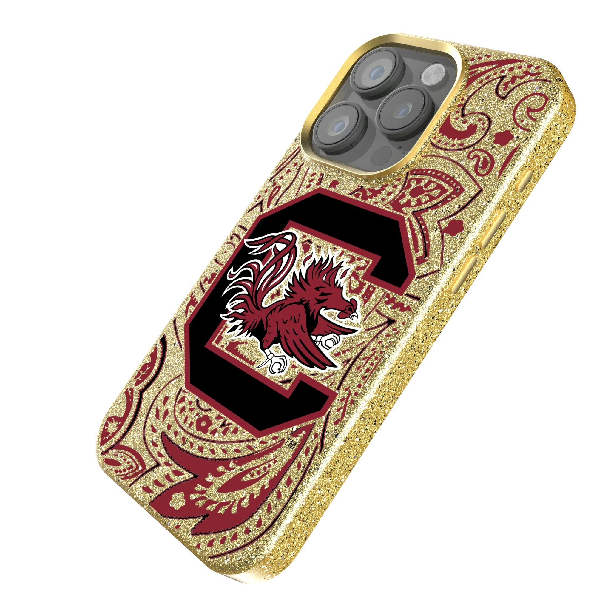 University of South Carolina Gamecocks Paisley iPhone Bling Phone Case for Apple iPhone - Isometric View