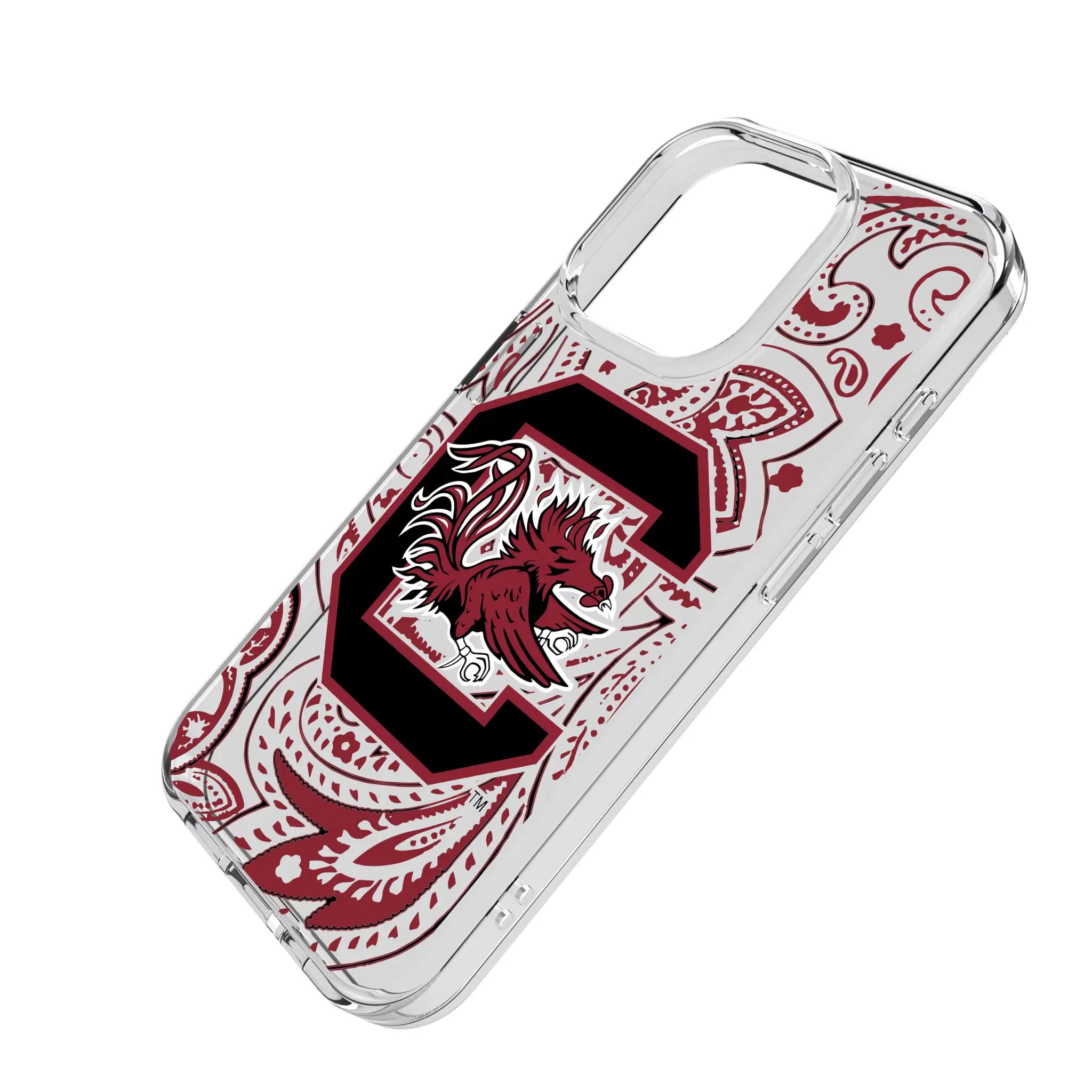 University of South Carolina Gamecocks Paisley iPhone Clear Phone Case for Apple iPhone - Isometric View
