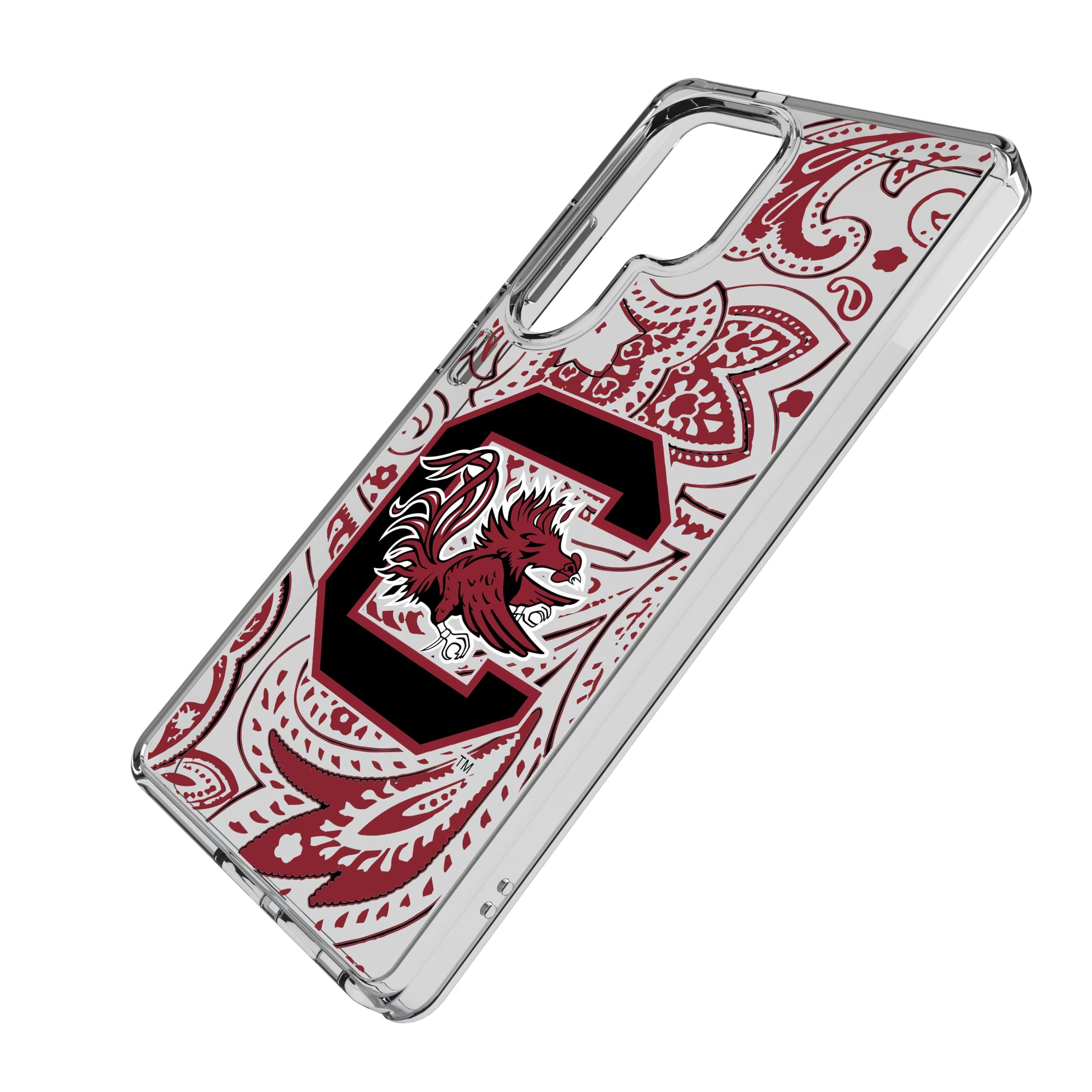 University of South Carolina Gamecocks Paisley Galaxy Clear Phone Case for Samsung Galaxy - Isometric View