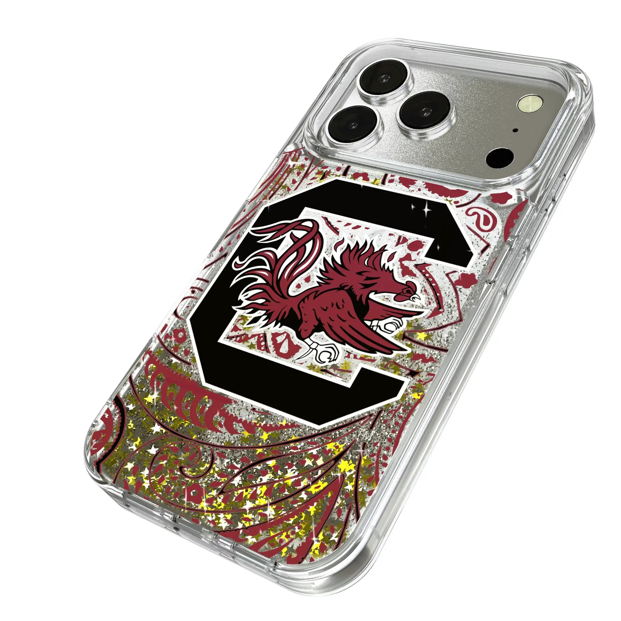 University of South Carolina Gamecocks Paisley iPhone Glitter Phone Case for Apple iPhone - Isometric View