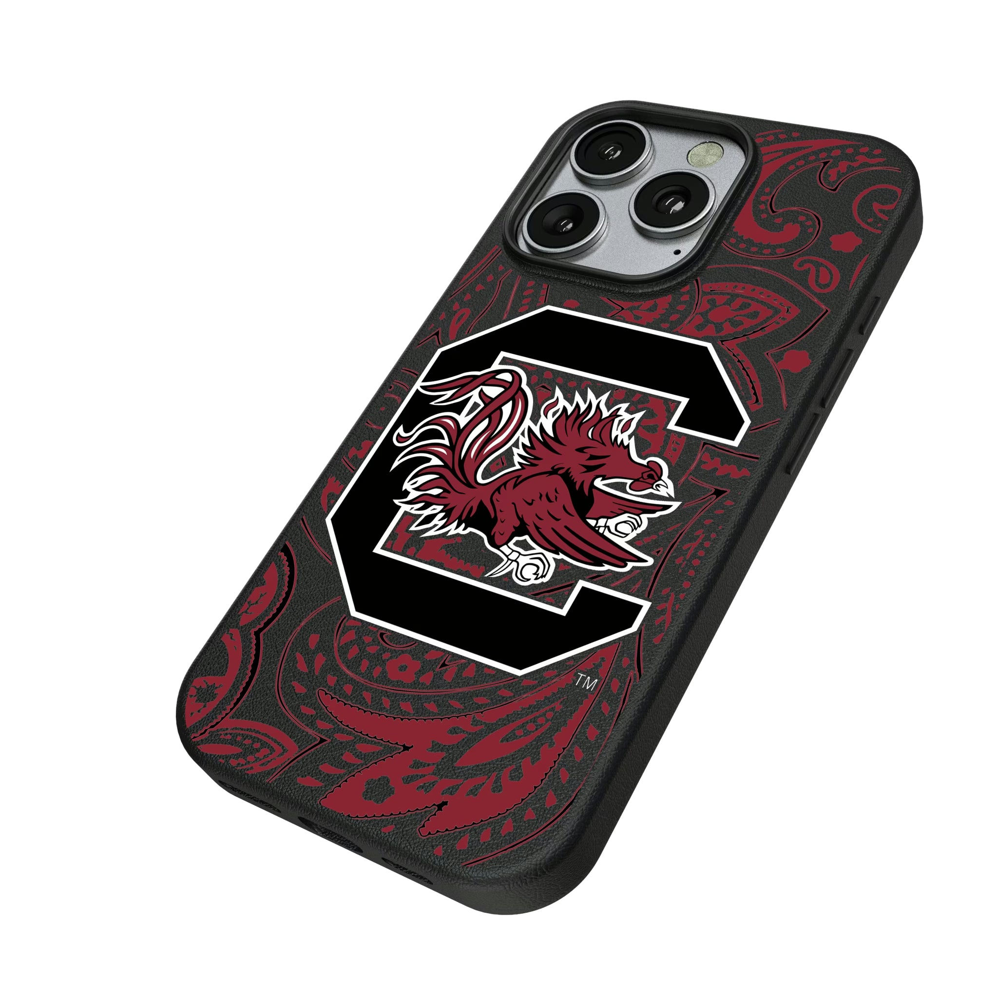 University of South Carolina Gamecocks Paisley iPhone MagSafe Compatible Phone Case for Apple iPhone - Isometric View