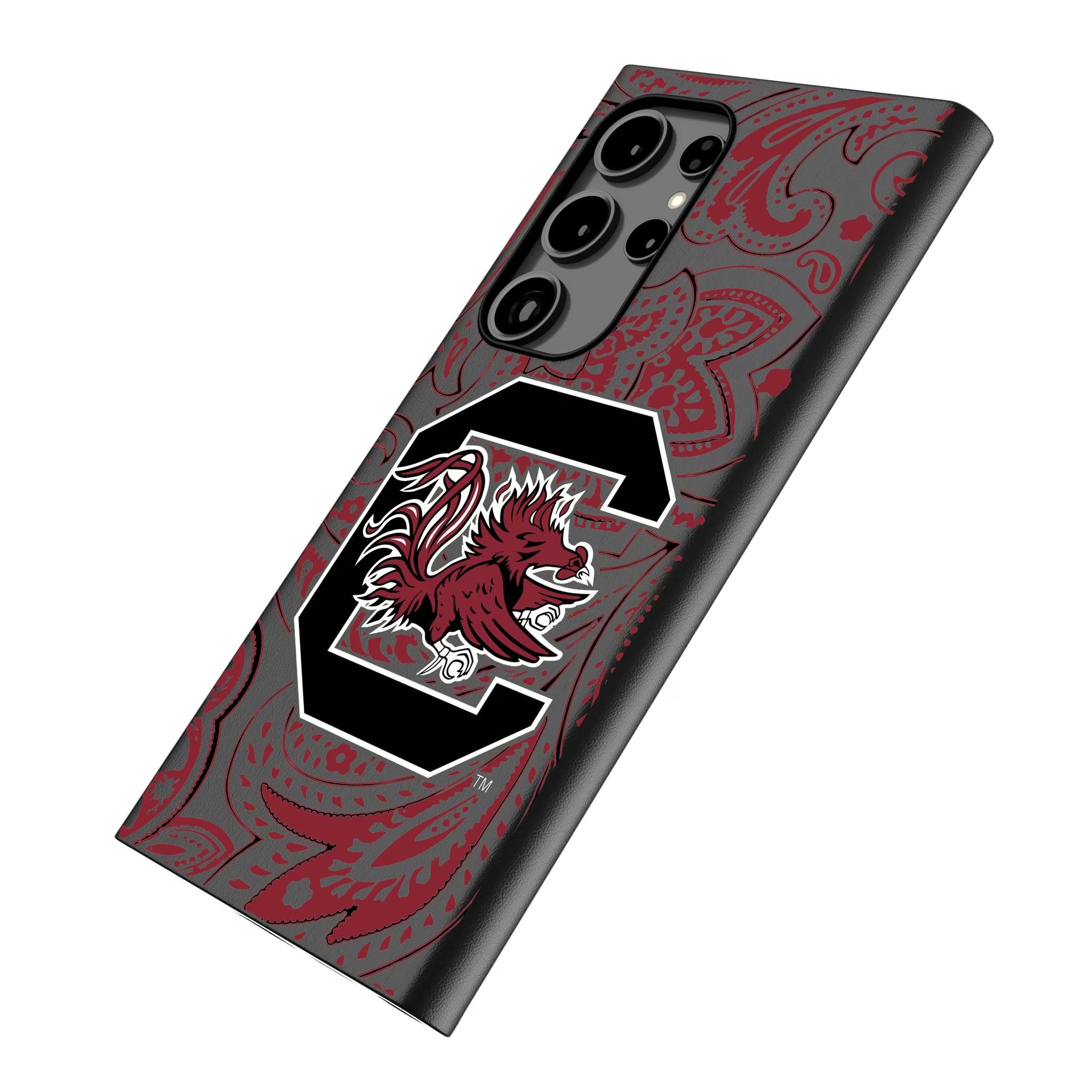 University of South Carolina Gamecocks Paisley Galaxy MagSafe Compatible Phone Case for Samsung Galaxy - Isometric View