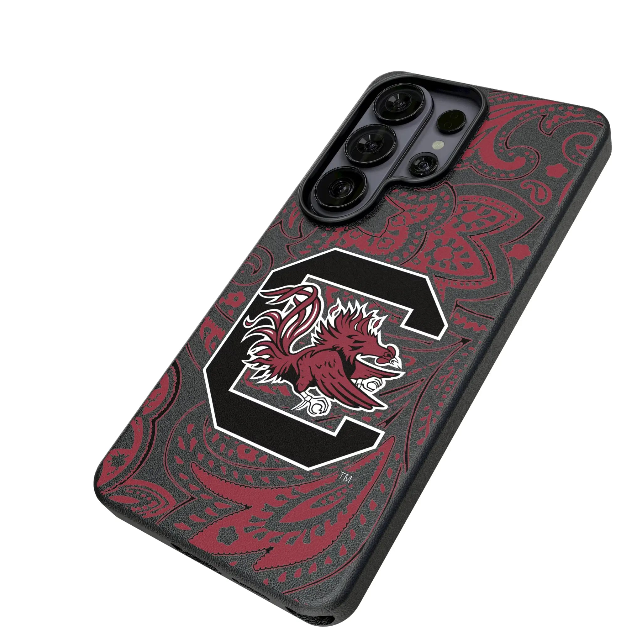University of South Carolina Gamecocks Paisley Galaxy MagSafe Compatible Phone Case for Samsung Galaxy - Isometric View#Device_Galaxy S26 Ultra