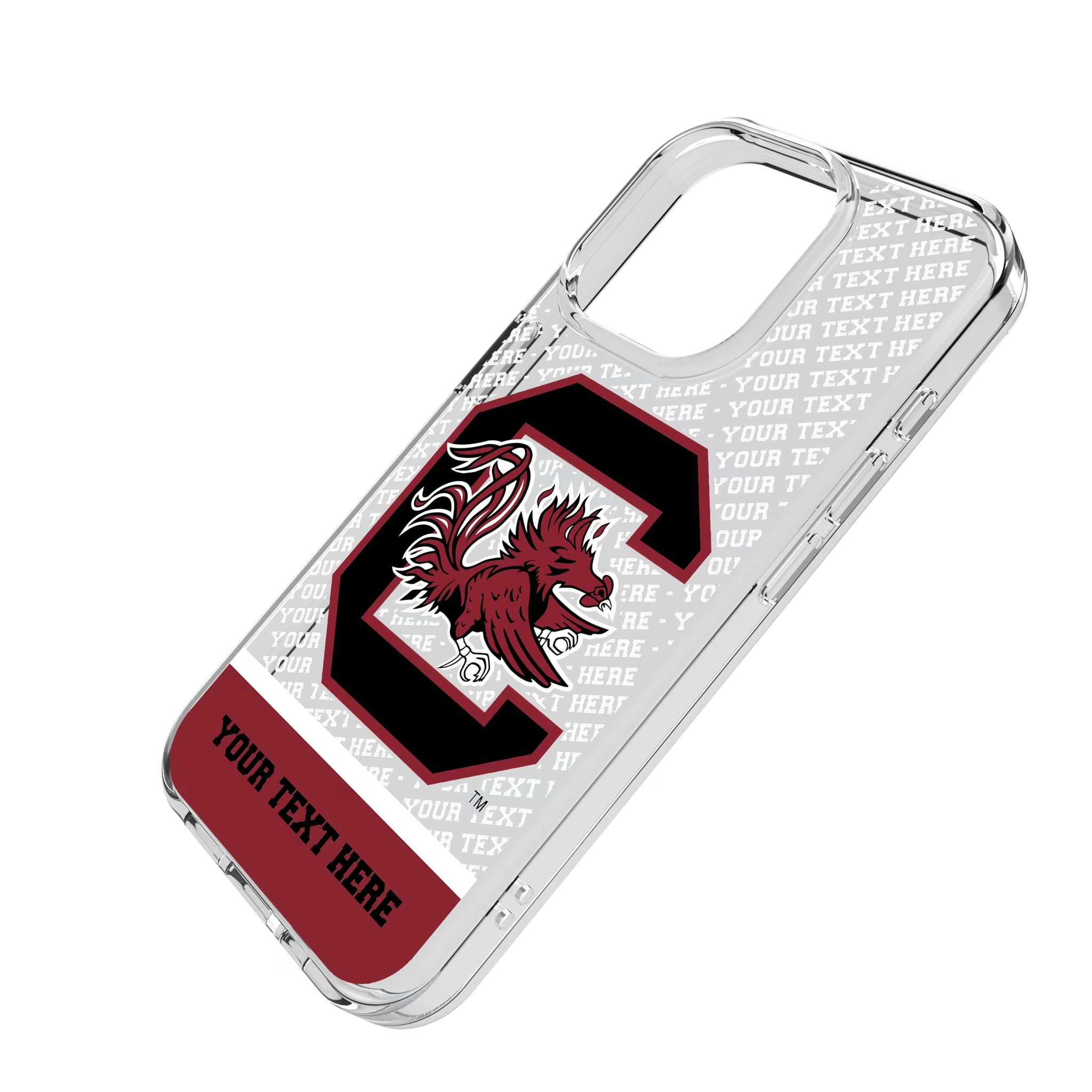 University of South Carolina Gamecocks Personalized EndZone Plus iPhone Clear Phone Case for Apple iPhone - Isometric View