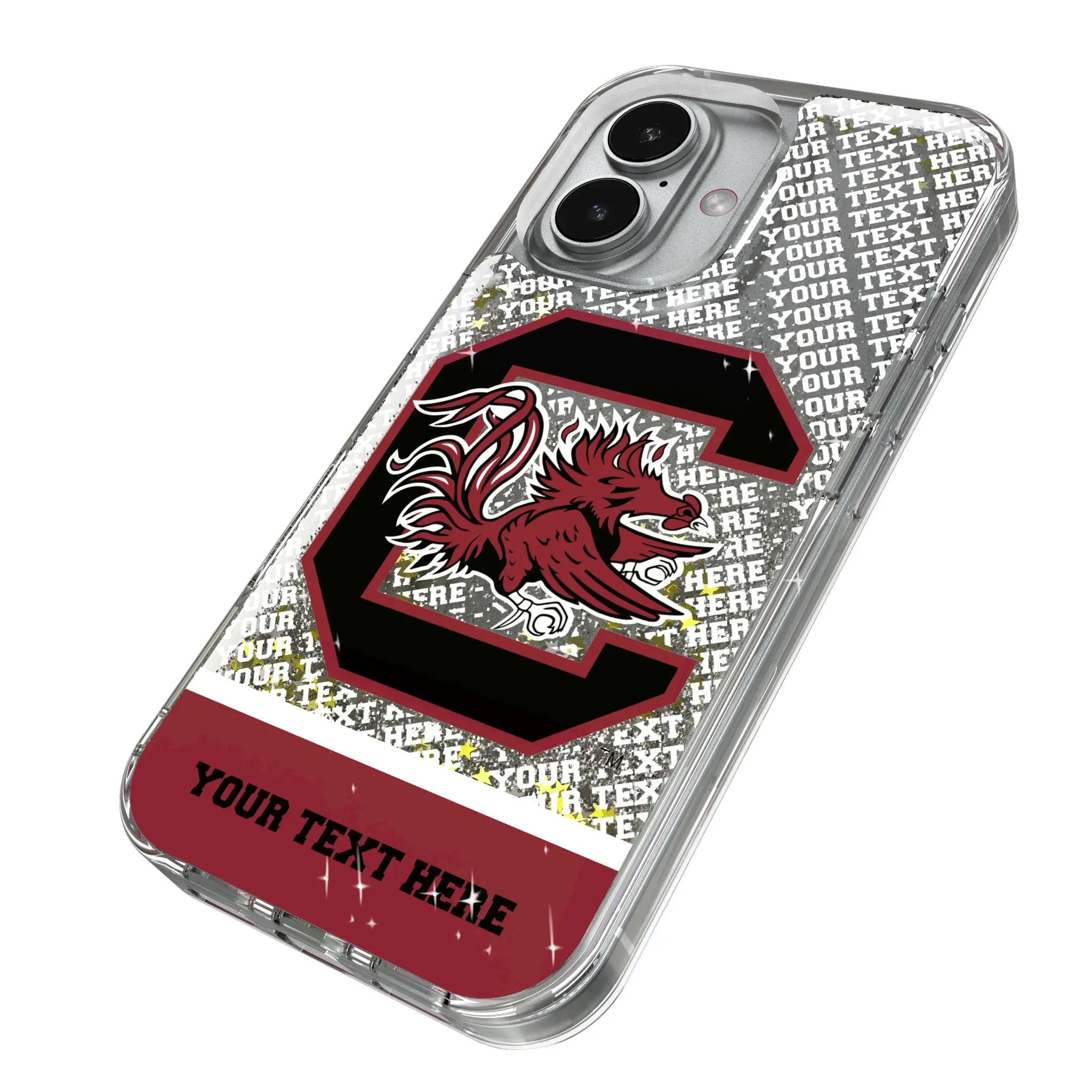 University of South Carolina Gamecocks Personalized EndZone Plus iPhone Glitter Phone Case for Apple iPhone - Isometric View