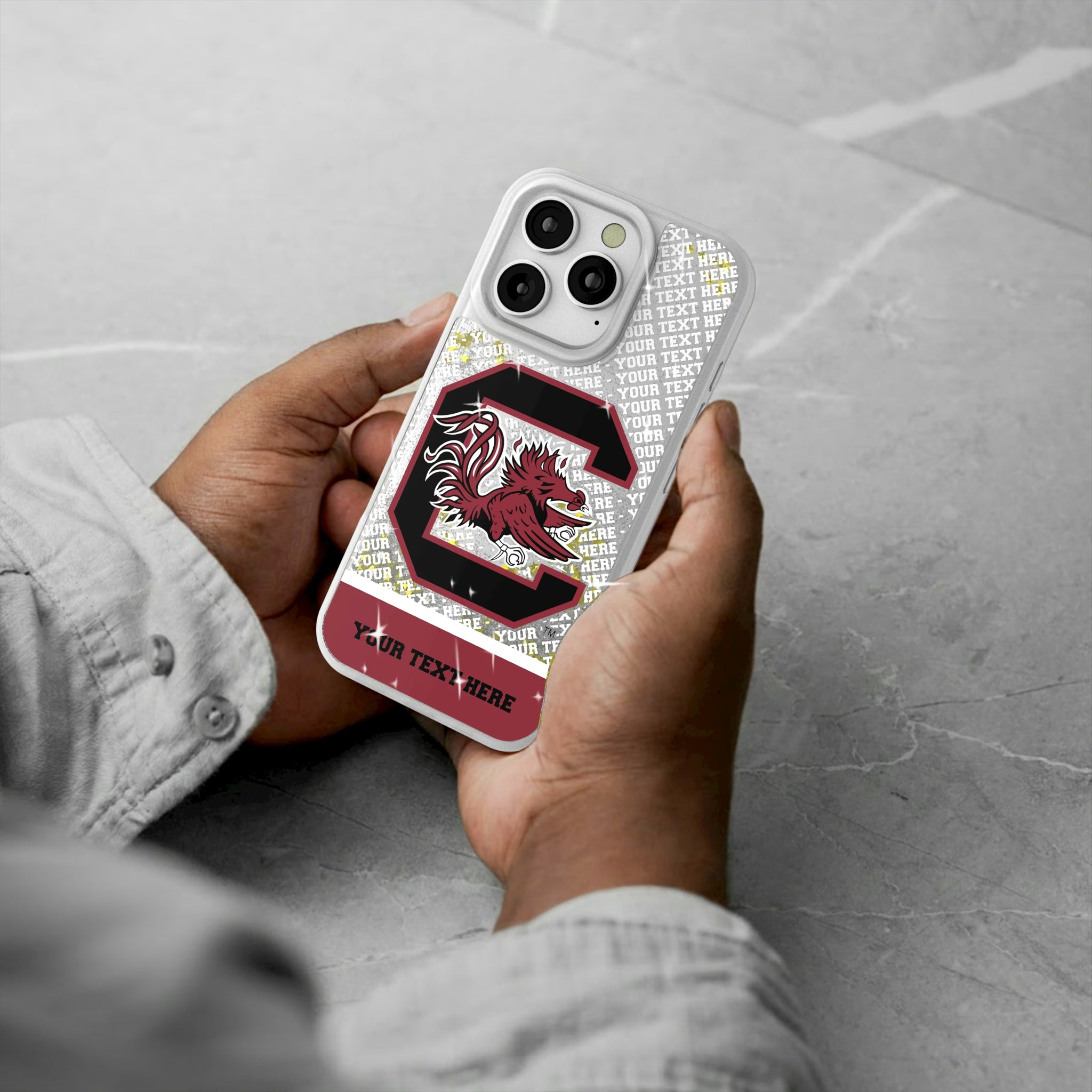 University of South Carolina Gamecocks Personalized EndZone Plus iPhone Glitter Phone Case for Apple iPhone - Lifestyle#Device_iPhone 16 Pro