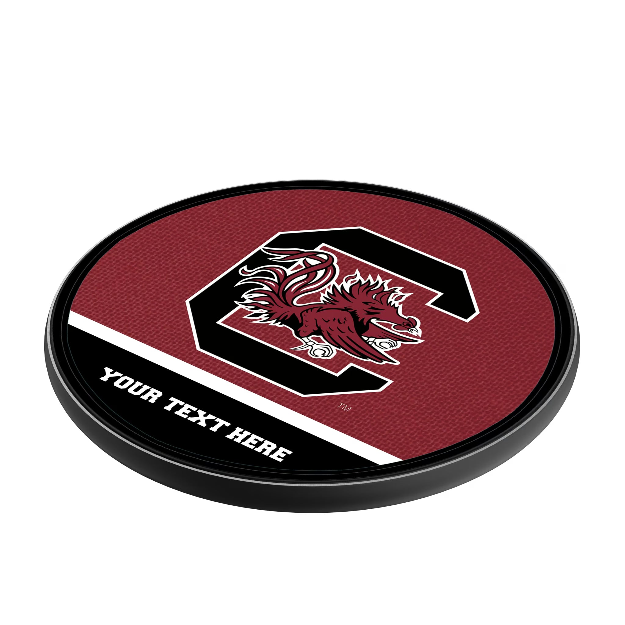 University of South Carolina Gamecocks Personalized Endzone Solid 15-Watt Wireless Charger - Isometric View