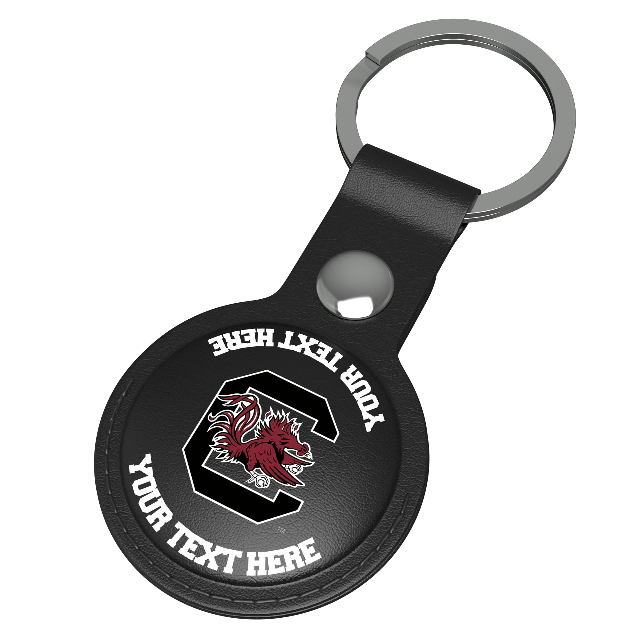 University of South Carolina Gamecocks Personalized Insignia AirTag Black Airtag Holder - Isometric View