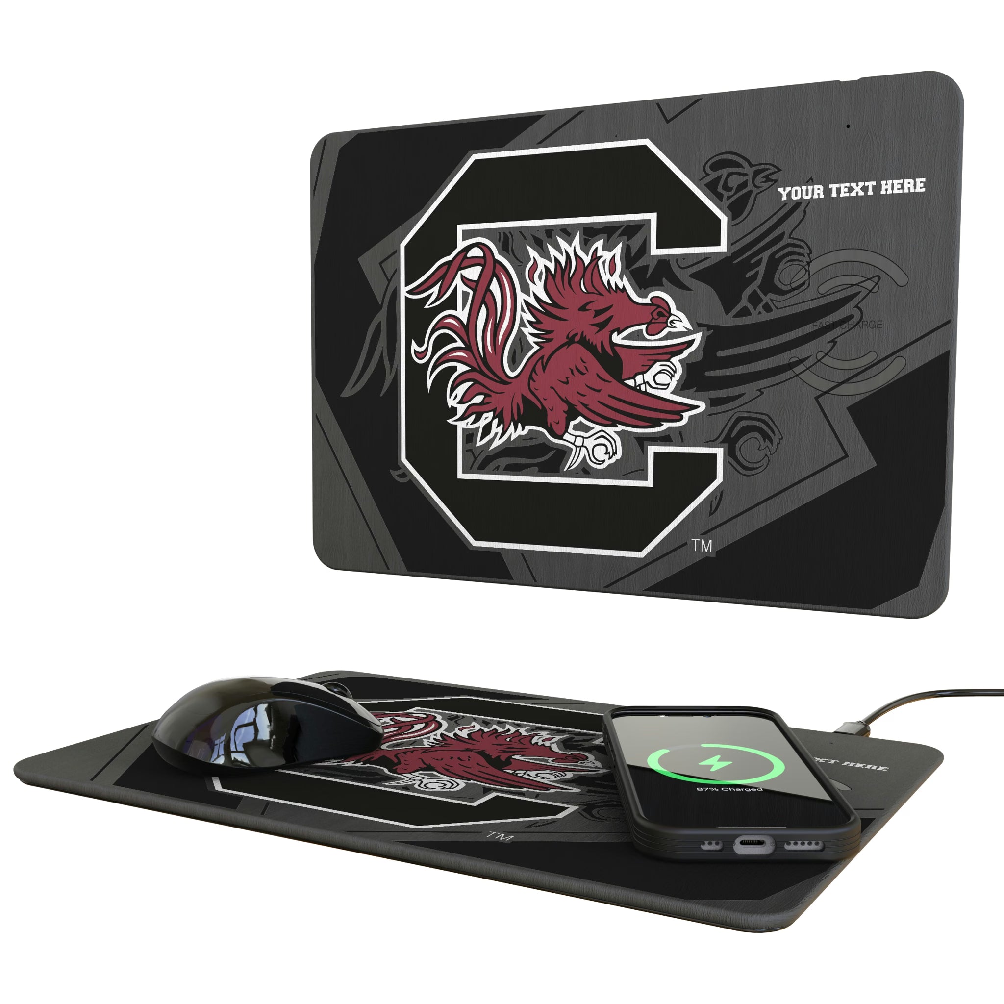 University of South Carolina Gamecocks Personalized Tilt 15-Watt Wireless Charger and Mouse Pad