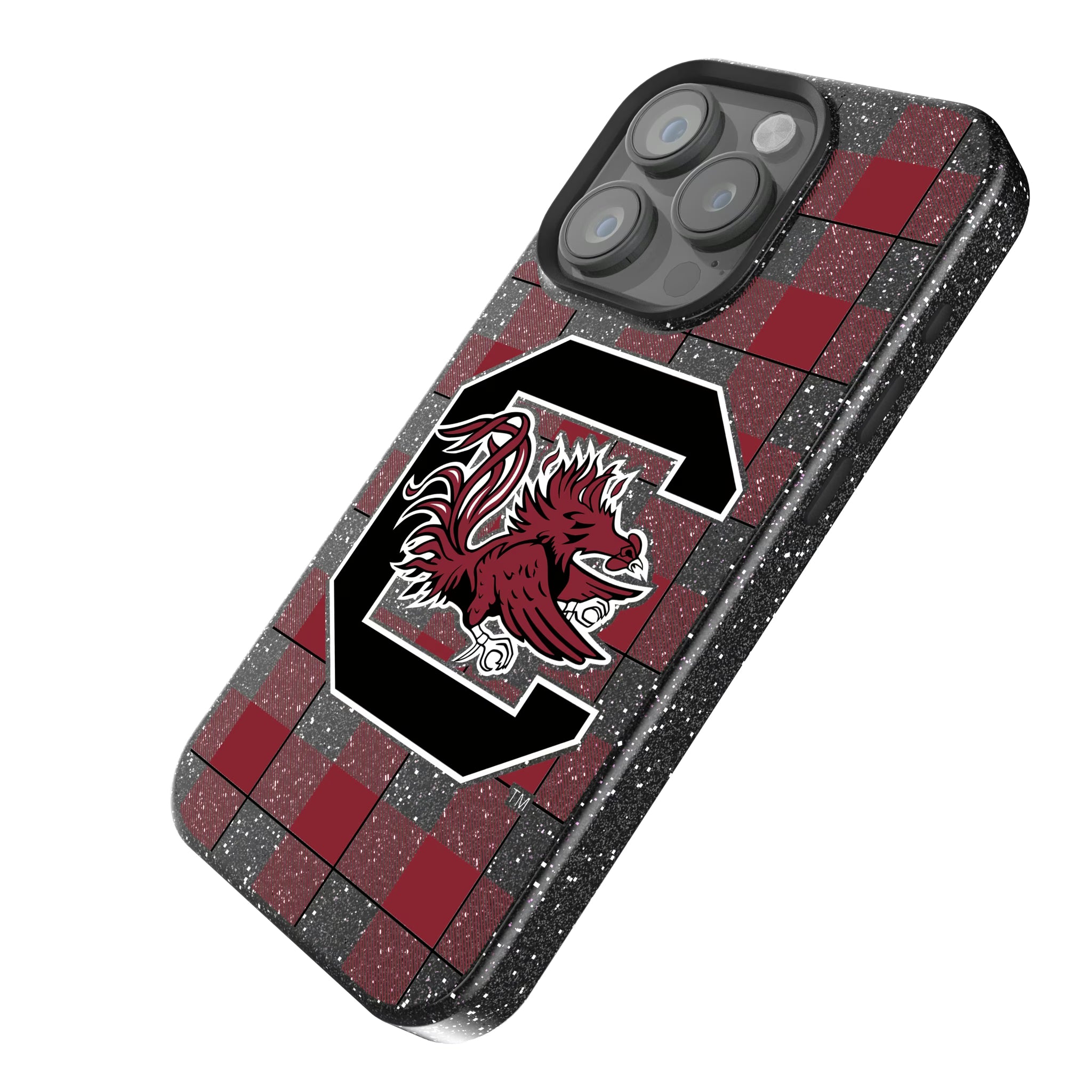 University of South Carolina Gamecocks Plaid iPhone Bling Phone Case for Apple iPhone - Isometric View