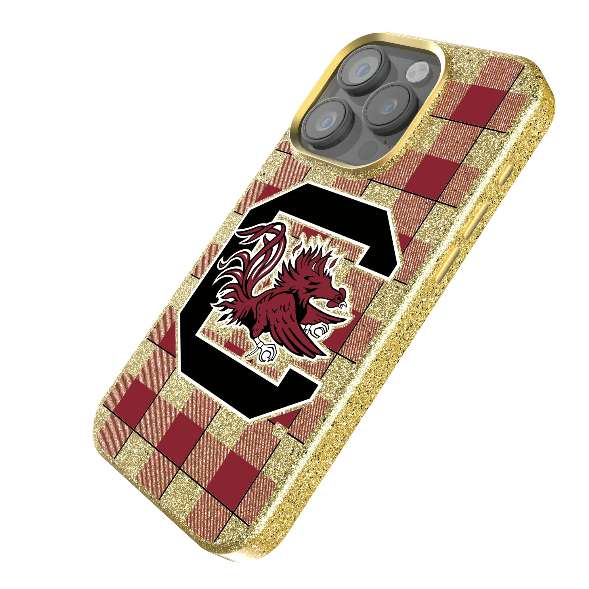 University of South Carolina Gamecocks Plaid iPhone Bling Phone Case for Apple iPhone - Isometric View