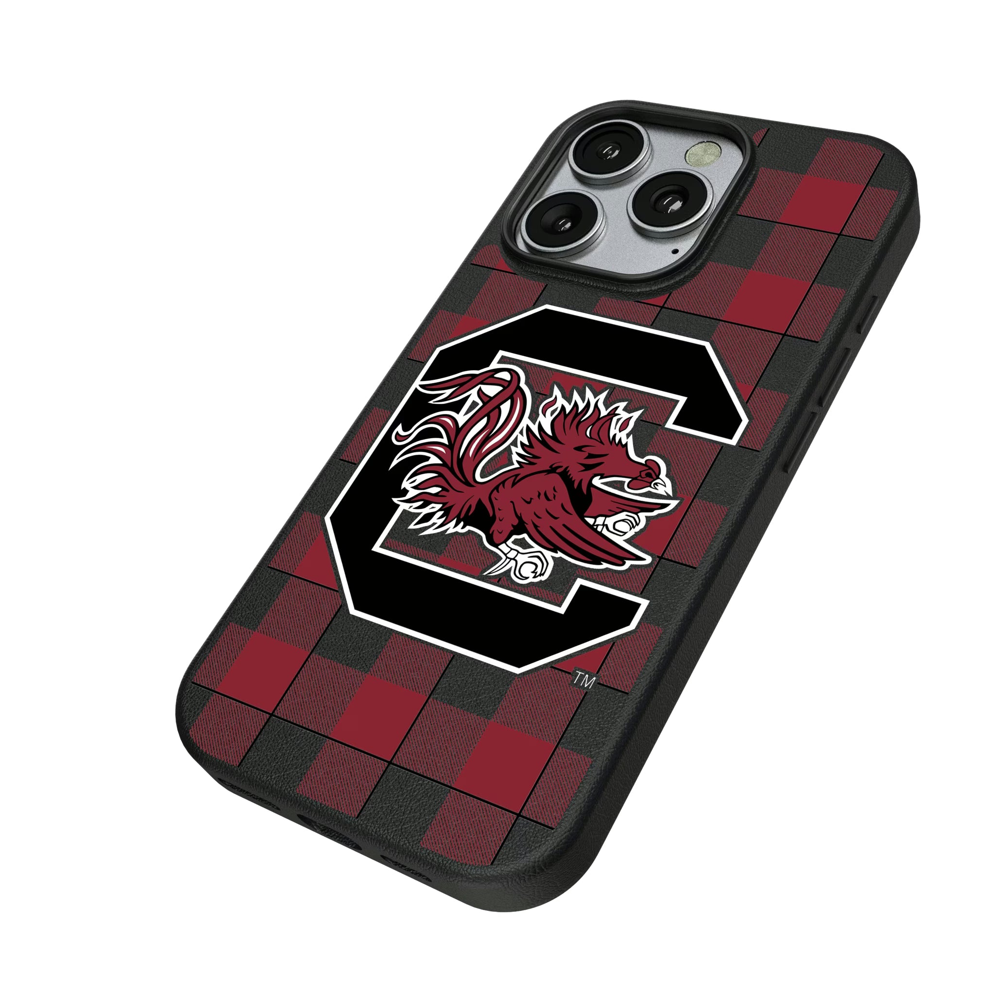 University of South Carolina Gamecocks Plaid iPhone MagSafe Compatible Phone Case for Apple iPhone - Isometric View