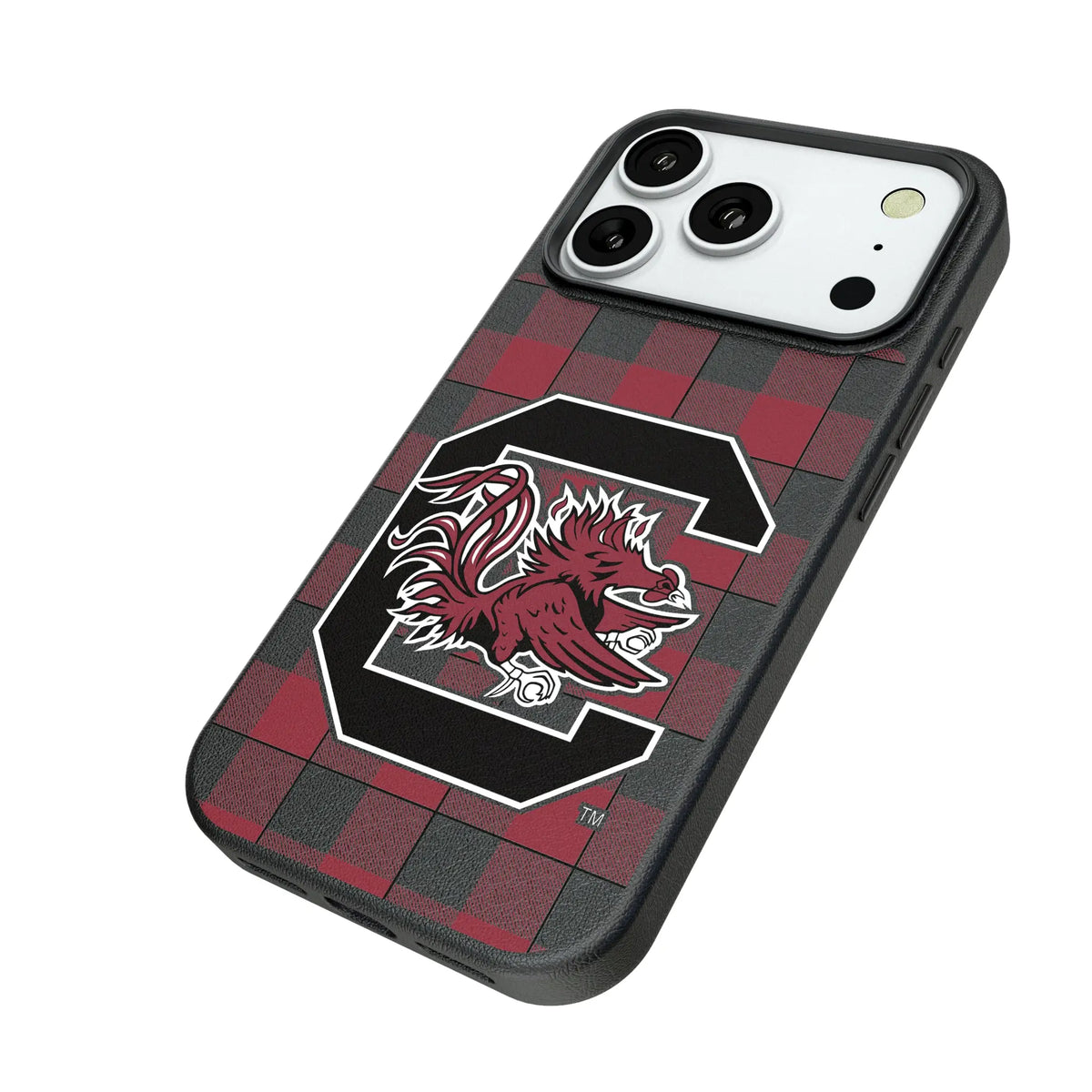 University of South Carolina Gamecocks Plaid iPhone MagSafe Compatible Phone Case for Apple iPhone - Isometric View#Device_iPhone 18 Pro