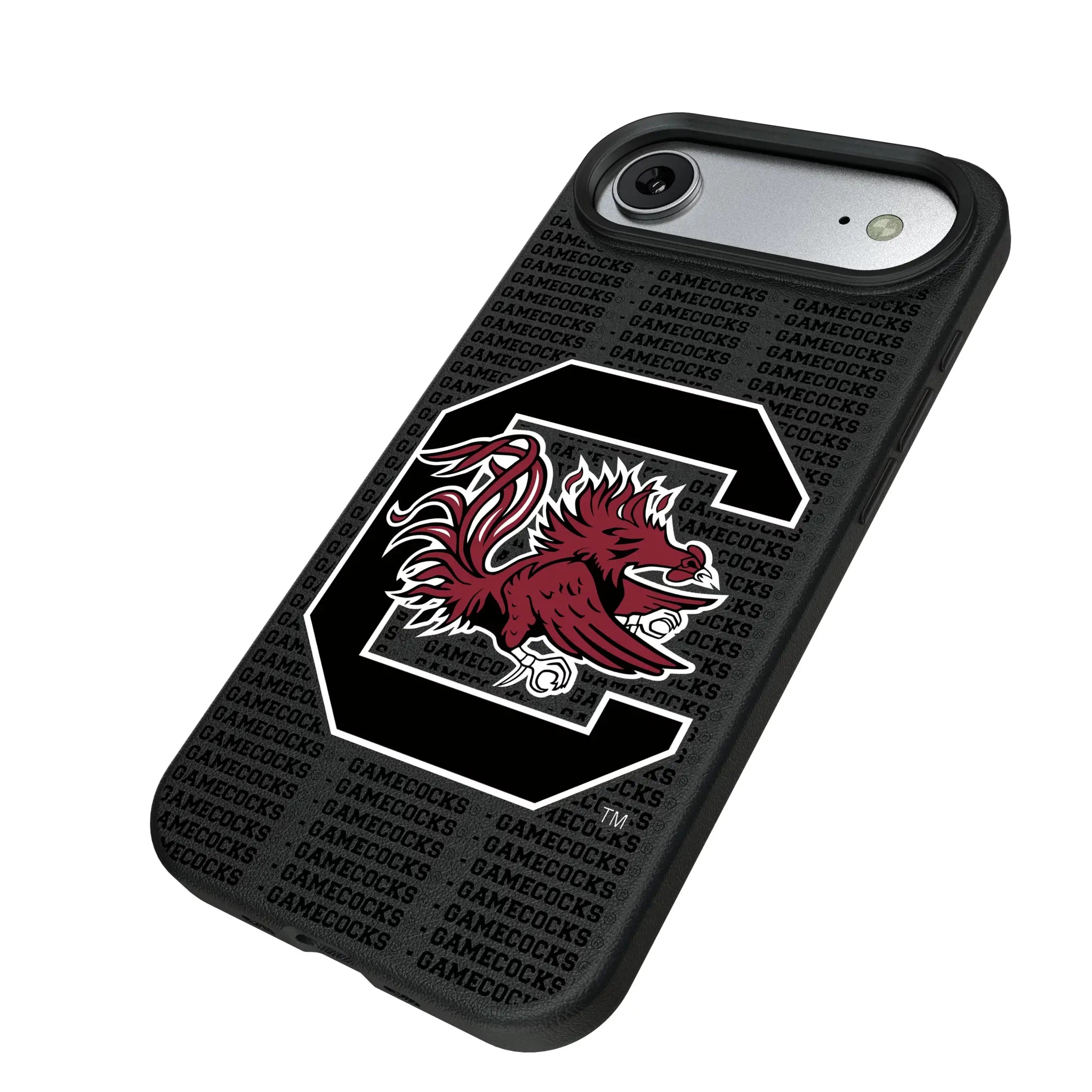 University of South Carolina Gamecocks Text Backdrop iPhone MagSafe Compatible Phone Case for Apple iPhone - Isometric View#Device_iPhone Air